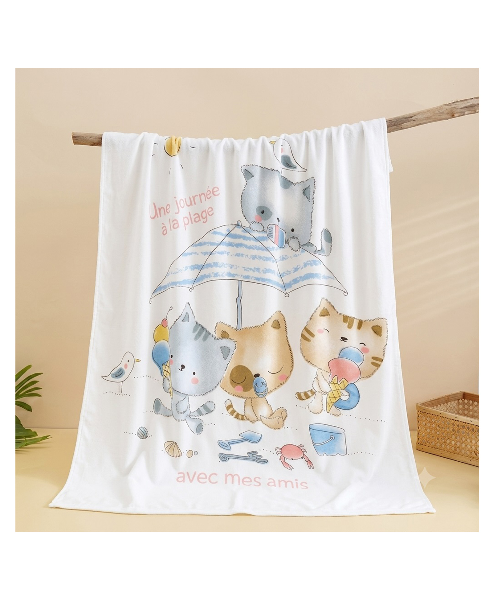 Butterthief Kitty Printed Bamboo Cotton Swaddle Baby Blanket - White-image-3