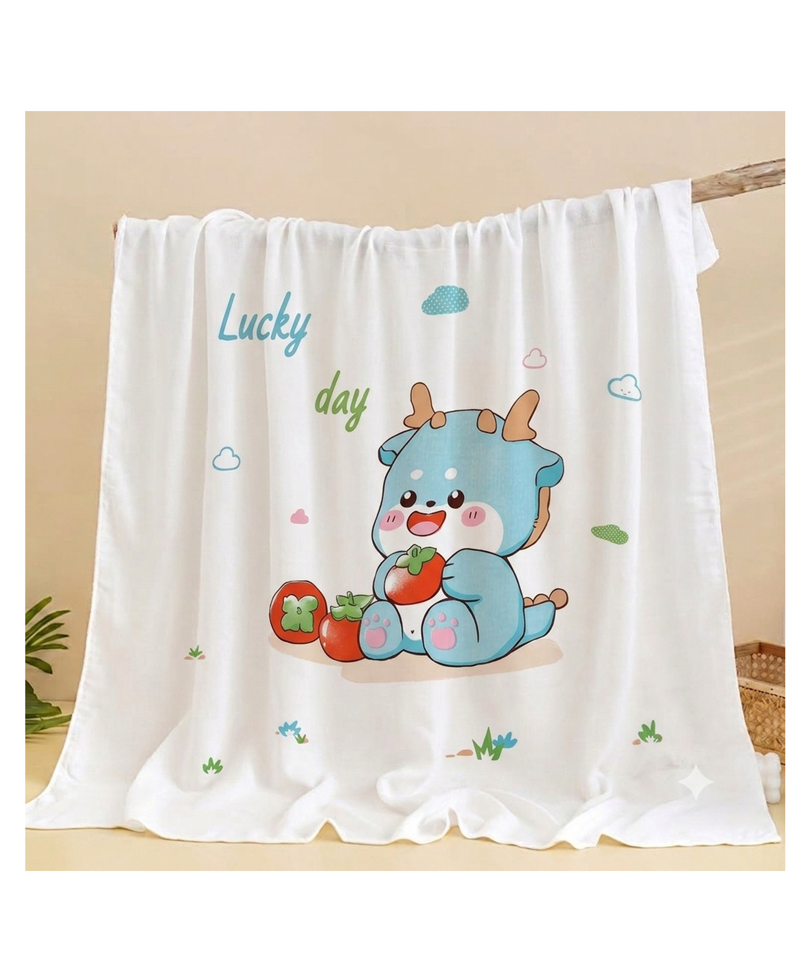Butterthief Lucky Day Printed Bamboo Cotton Swaddle Baby Blanket - White-picture-10