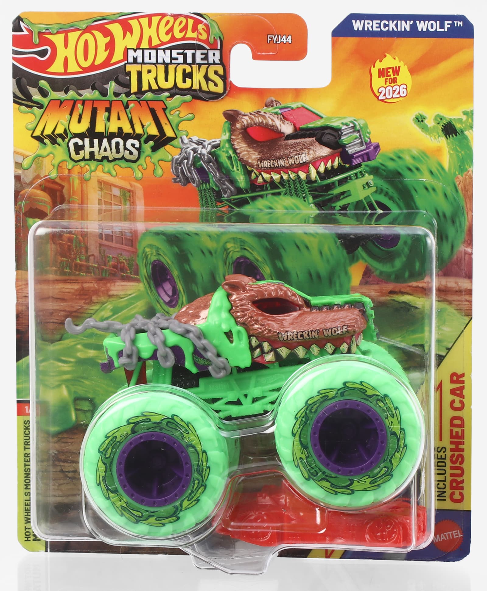 Hot Wheels Die Cast Free Wheel Monster Trucks Wreckin Wolf Toy Car - Light Green-picture-10