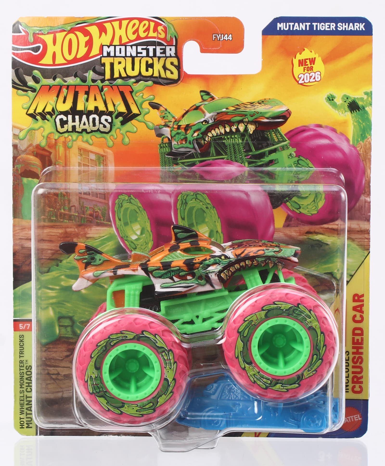 Hot Wheels Die Cast Free Wheel Monster Trucks Mutant Tiger Shark - Orange & Green-image-5