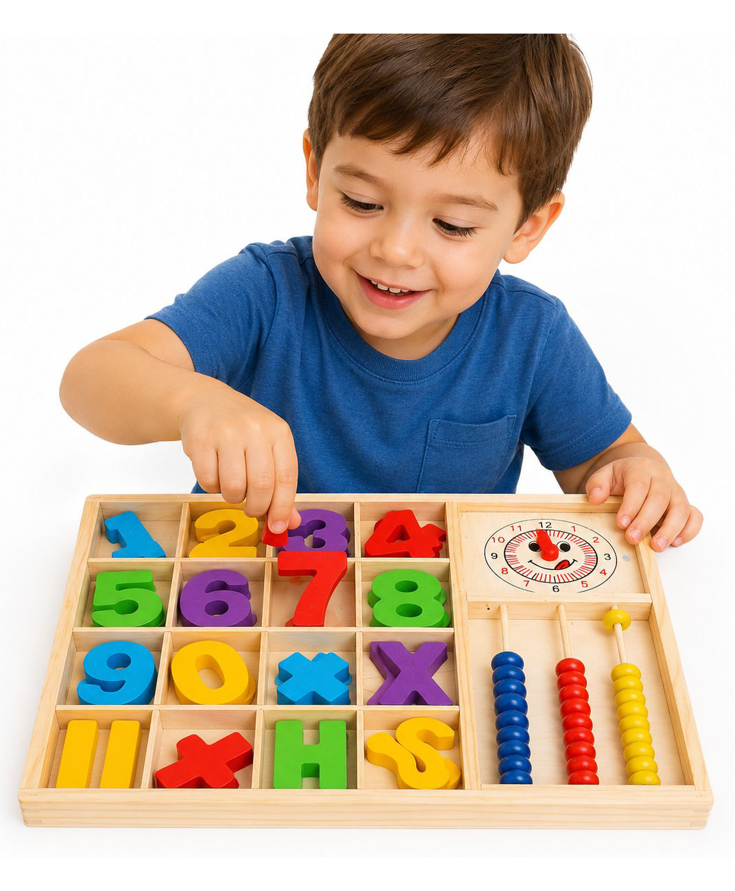 Sanjary Kids Wooden Educational Learning Board with Numbers, Shapes, Abacus, Clock Puzzle, Math Skills, Montessori Preschool Learning Toy Set color design may vary-image-13