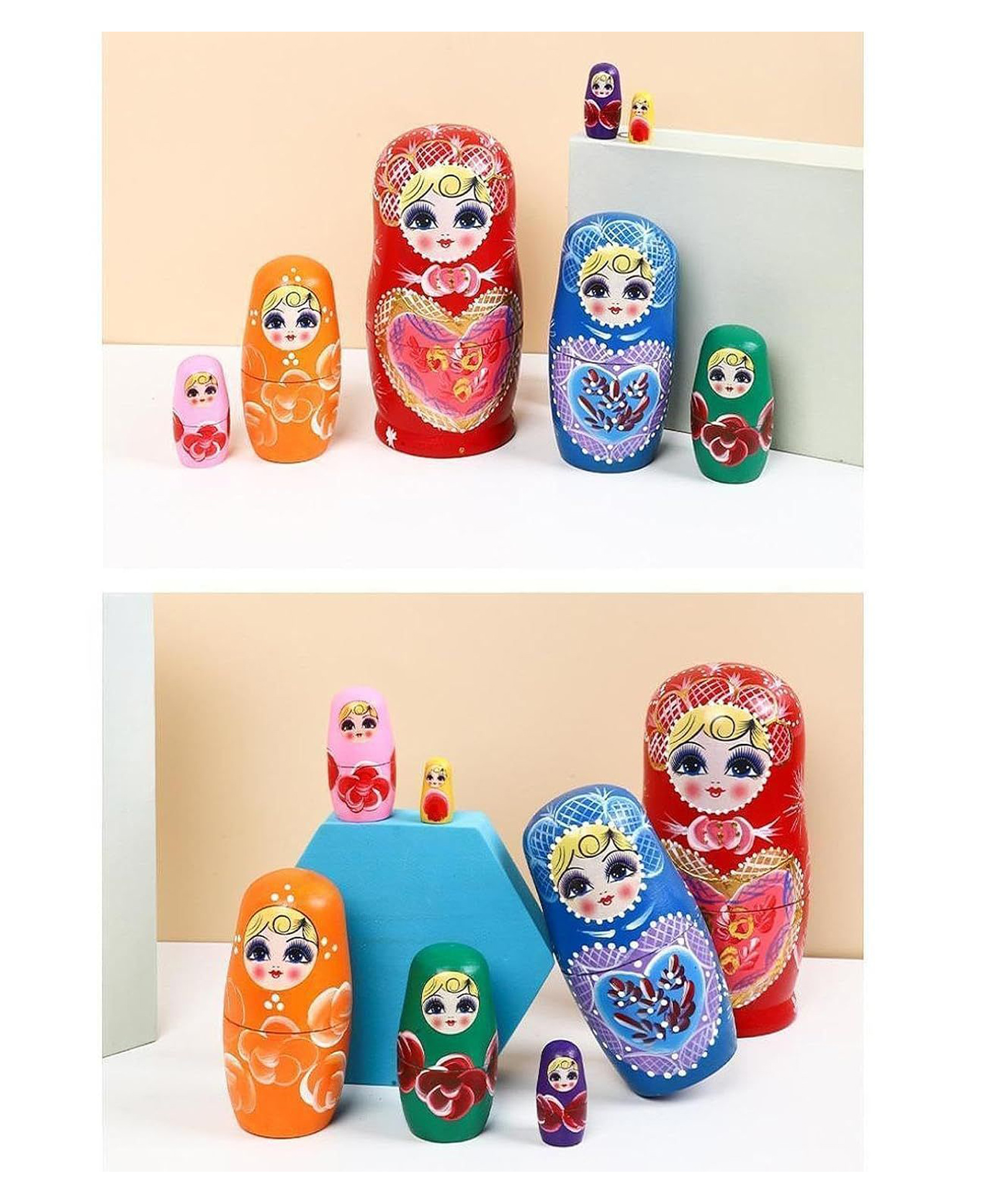 Sanjary Kids Wooden Russian Nesting Dolls Set of 5 in1 , Colorful Matryoshka Stacking Toy, Educational Learning Puzzle, Decorative Gift for Boys and Girls color design may vary-image-41