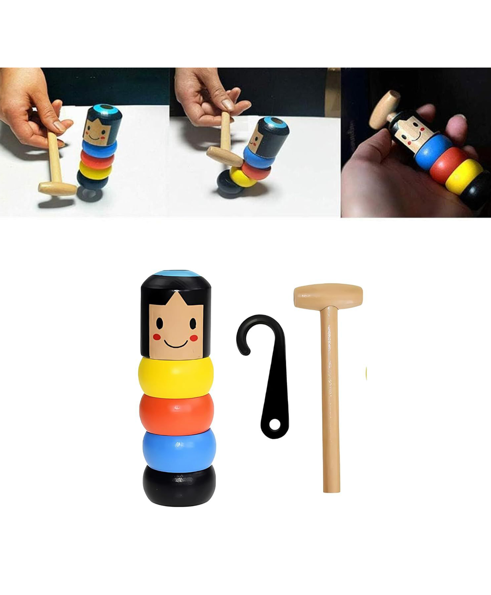 Sanjary Kids Wooden Magnetic Ring Stacking Toy with Hammer, Montessori Educational Balance Game, Fine Motor Skills Learning Gift for Toddlers color design may vary-picture-22