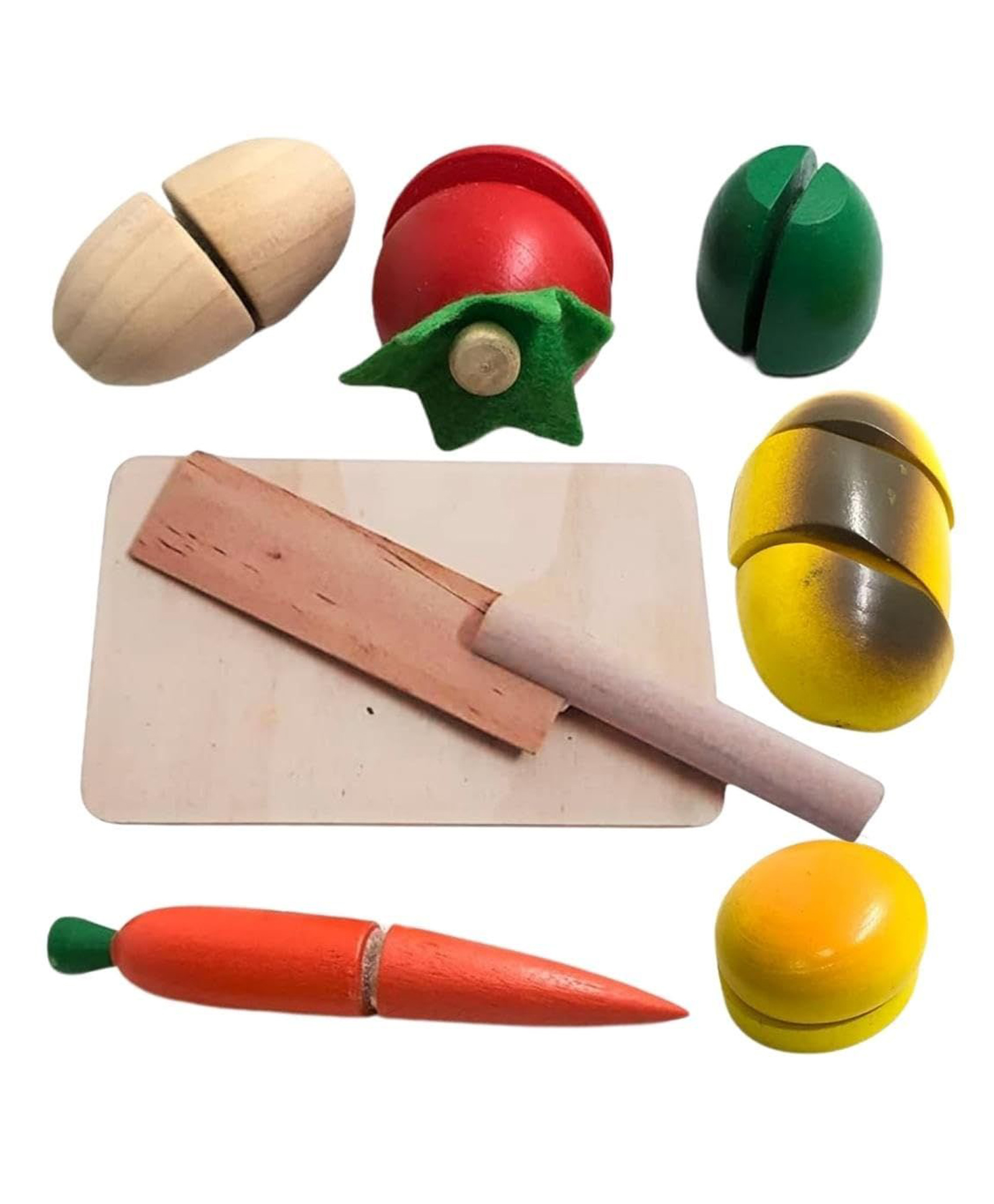 Sanjary Kids Wooden Cutting Fruits & Vegetables Play Set with Chopping Board, Knife, Pretend Kitchen Food Toy, Montessori Learning Gift color design may vary-image-41