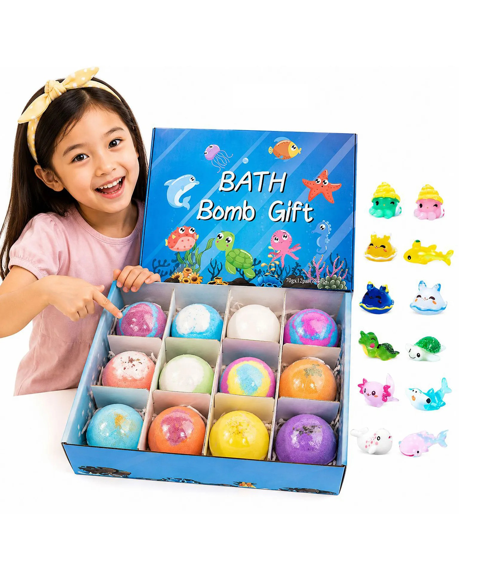 Sanjary Kids Colorful Bath Bomb Gift Set with Surprise Sea Animal Toys, Fizzy Bubble Bath Spa, Fun Birthday Party Favors color design ay vary-image-36