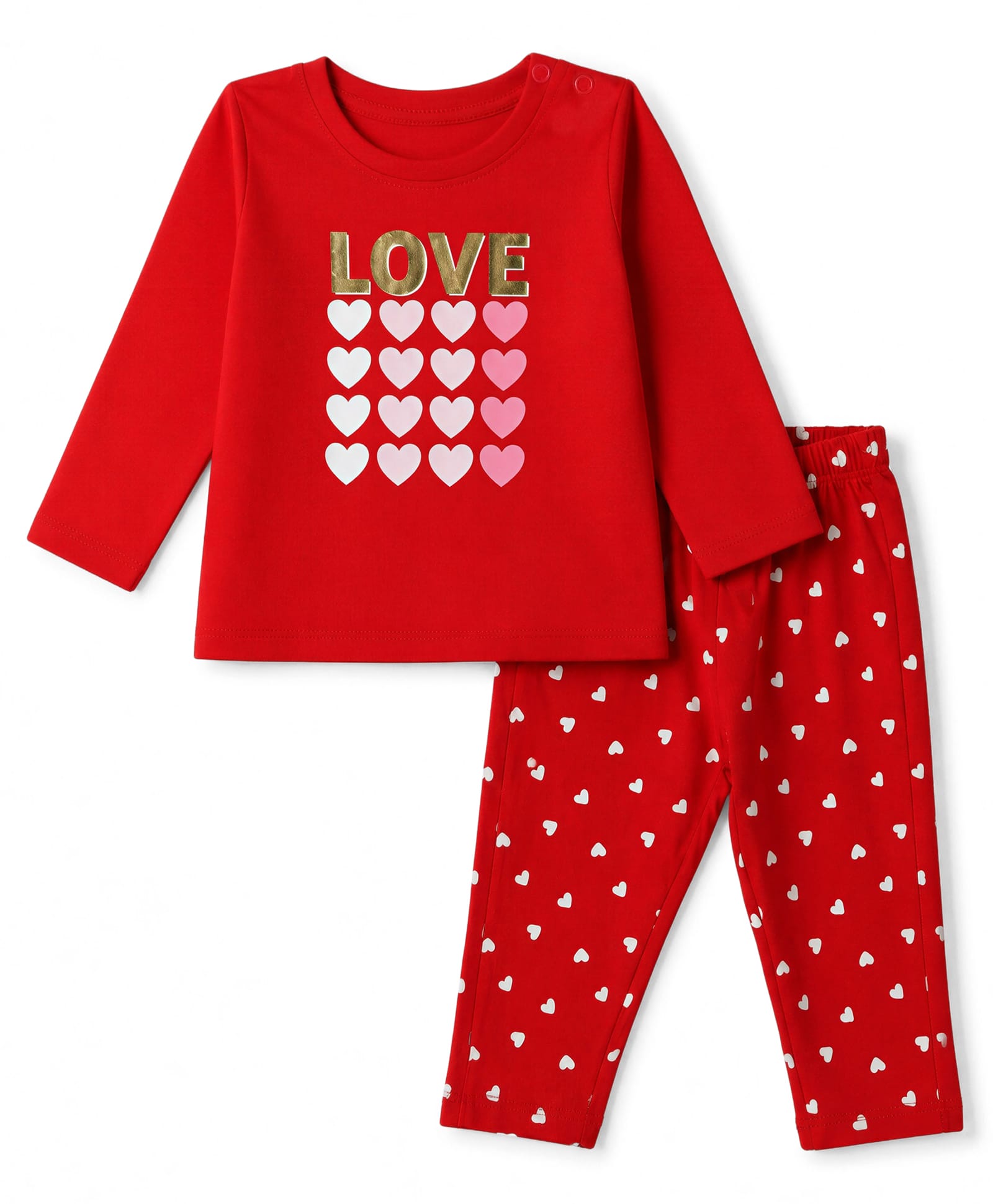 Doodle Poodle 100% Cotton Single Jersey Knit Full Sleeves T-Shirt & Pyjama Night Suit with Love & Heart Print - Red-picture-46