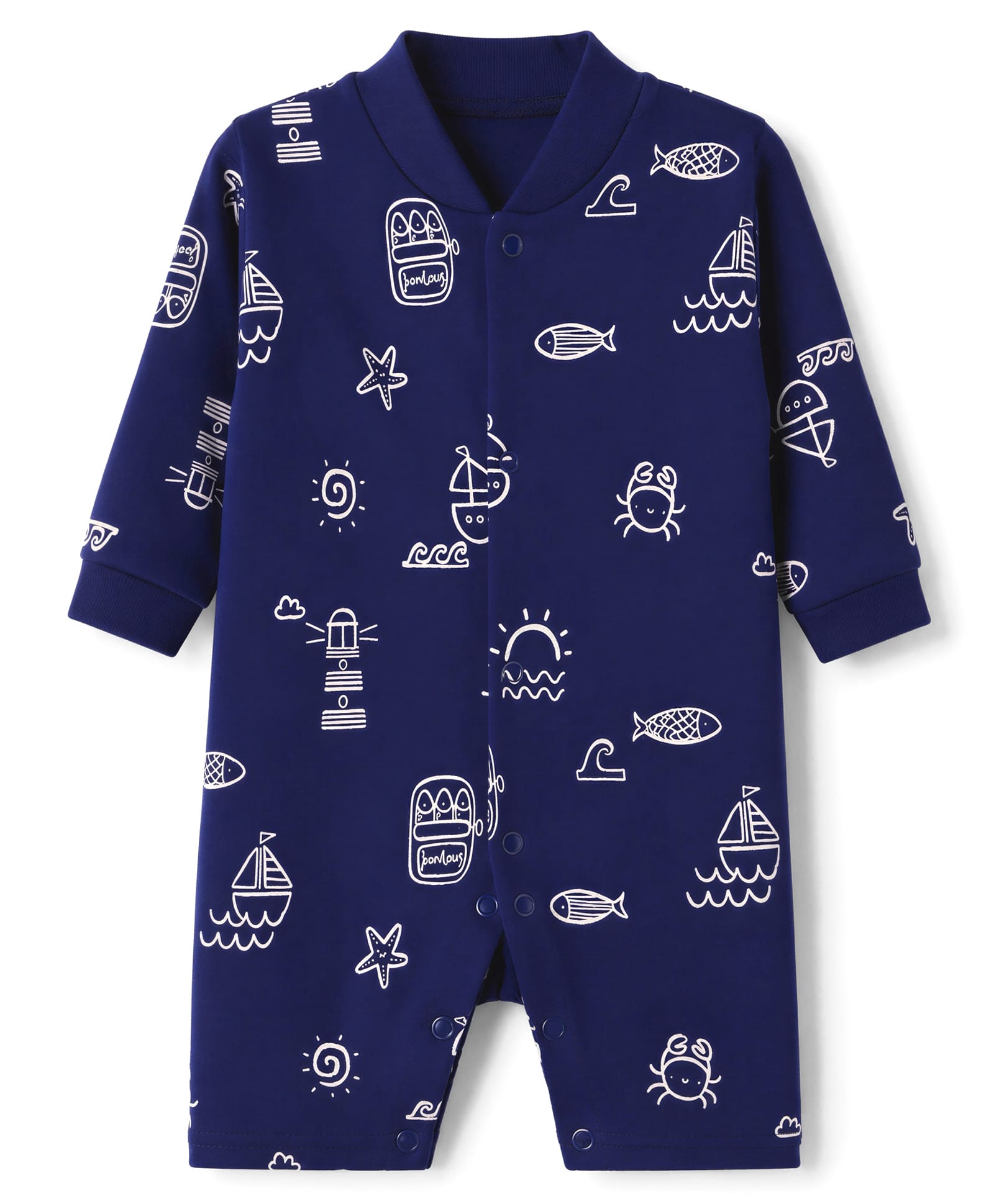 Junior Star Full Sleeves Nautical Theme Printed Romper - Blue-picture-28
