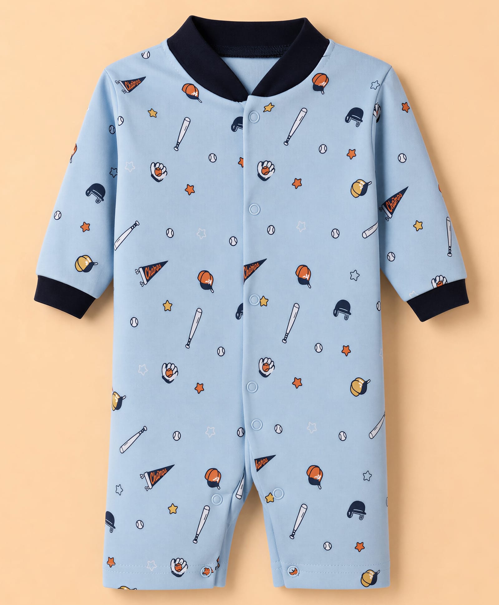 Junior Star Full Sleeves Baseball Theme Printed Romper - Blue-image-48