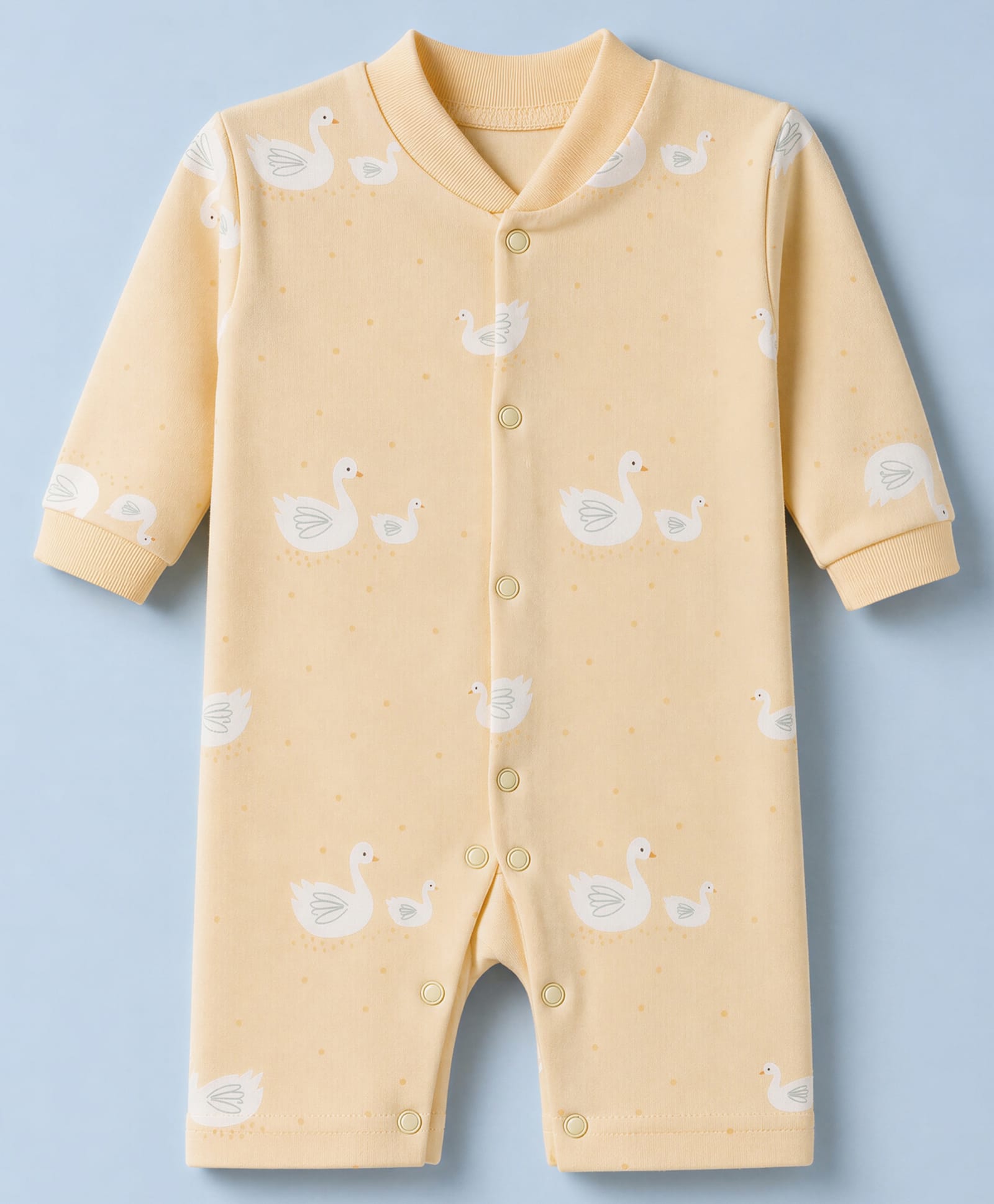 Junior Star Full Sleeves Mother & Baby Swan Printed Romper - Yellow-image-27
