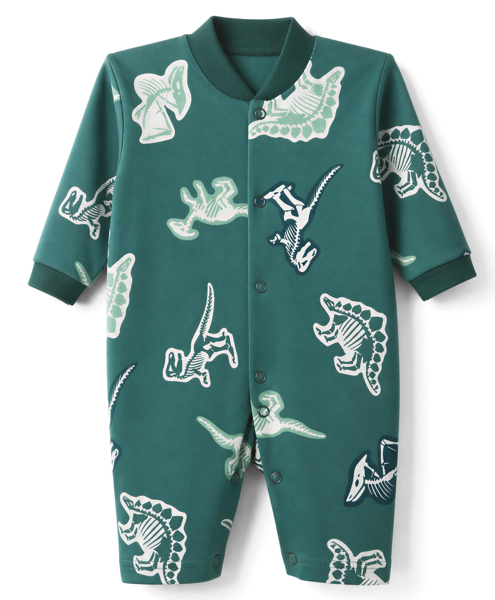 Junior Star Full Sleeves Dinosaur Fossils Printed Romper - Green-image-28