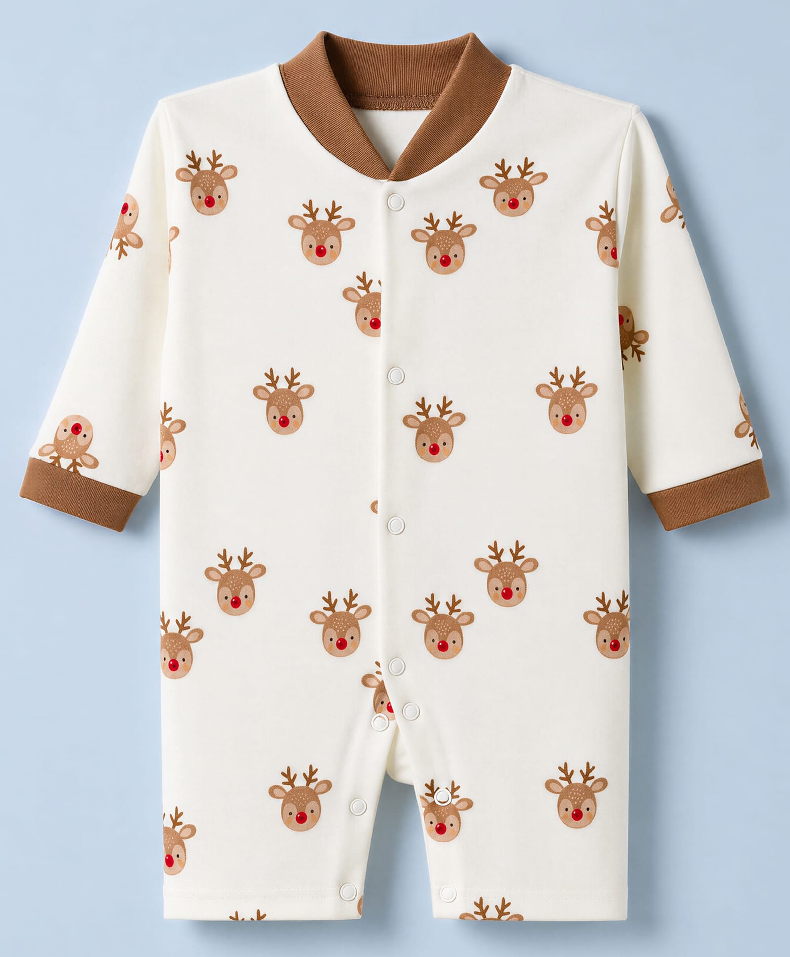 Junior Star Full Sleeves Reindeer Printed Romper - White-image-43