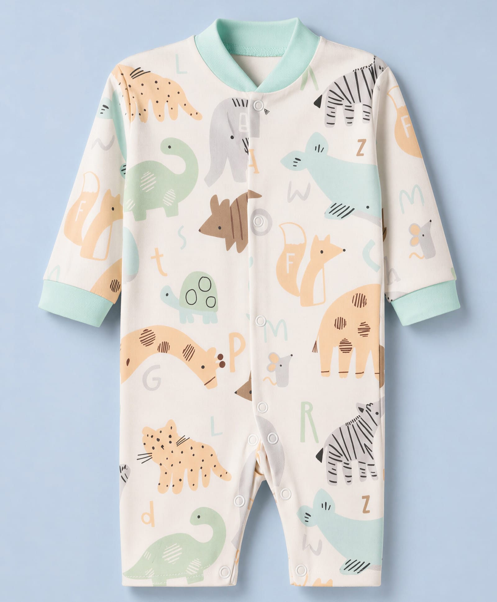 Junior Star Full Sleeves Animals Printed Romper - White-image-43