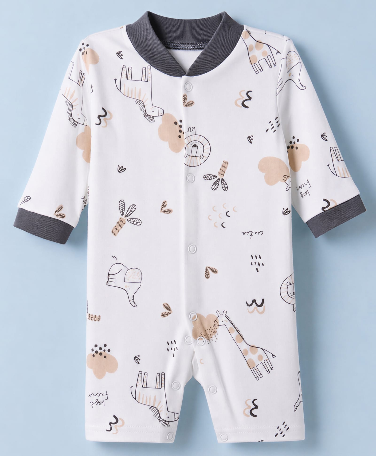 Junior Star Full Sleeves Animals Printed Romper - White-image-45