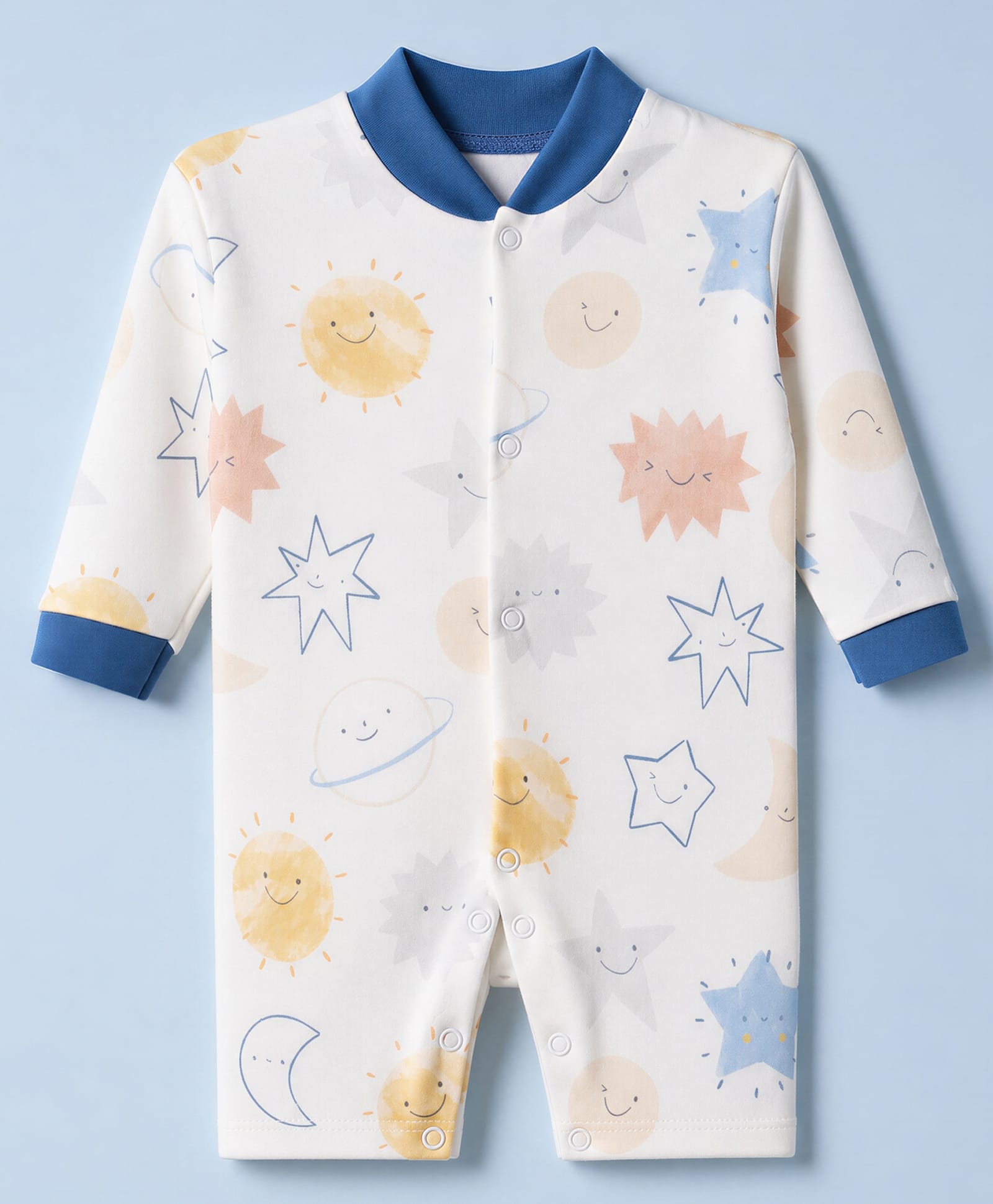 Junior Star Full Sleeves Sun Moon & Stars Printed Romper - White-image-35