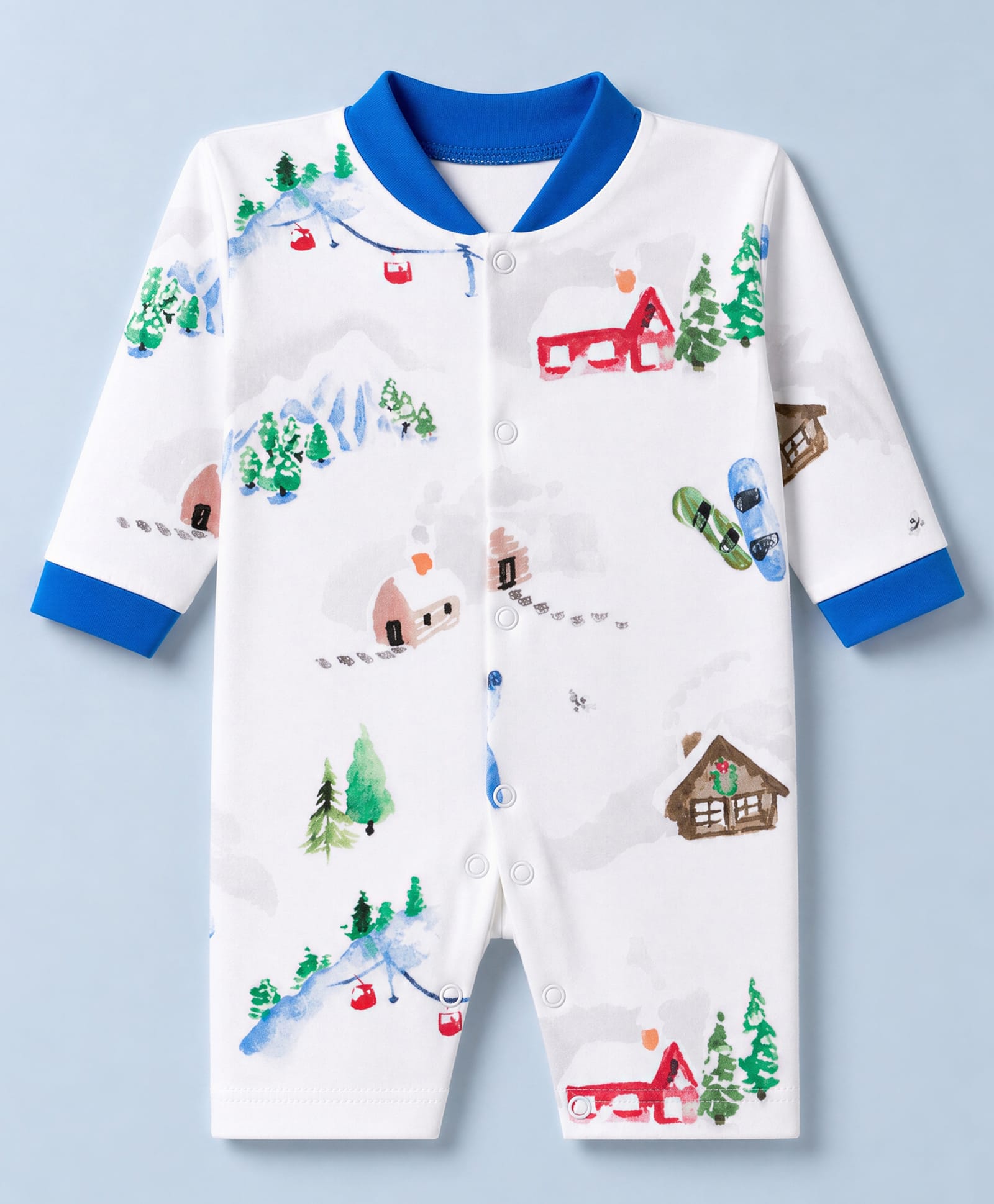 Junior Star Full Sleeves Ski Chalet Printed Romper - White-image-5