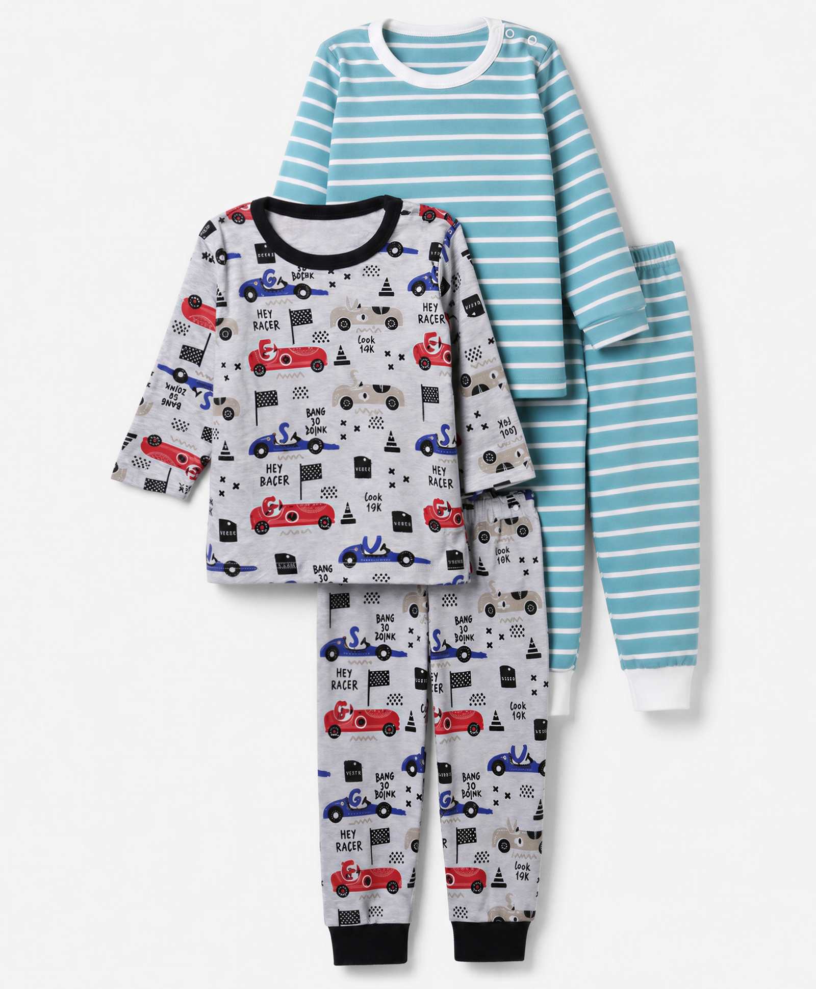 Junior Star Pack Of 2 Full Sleeves Striped & Vehicles Printed Coordinating Tee & Pants Set - Grey & Blue-image-40