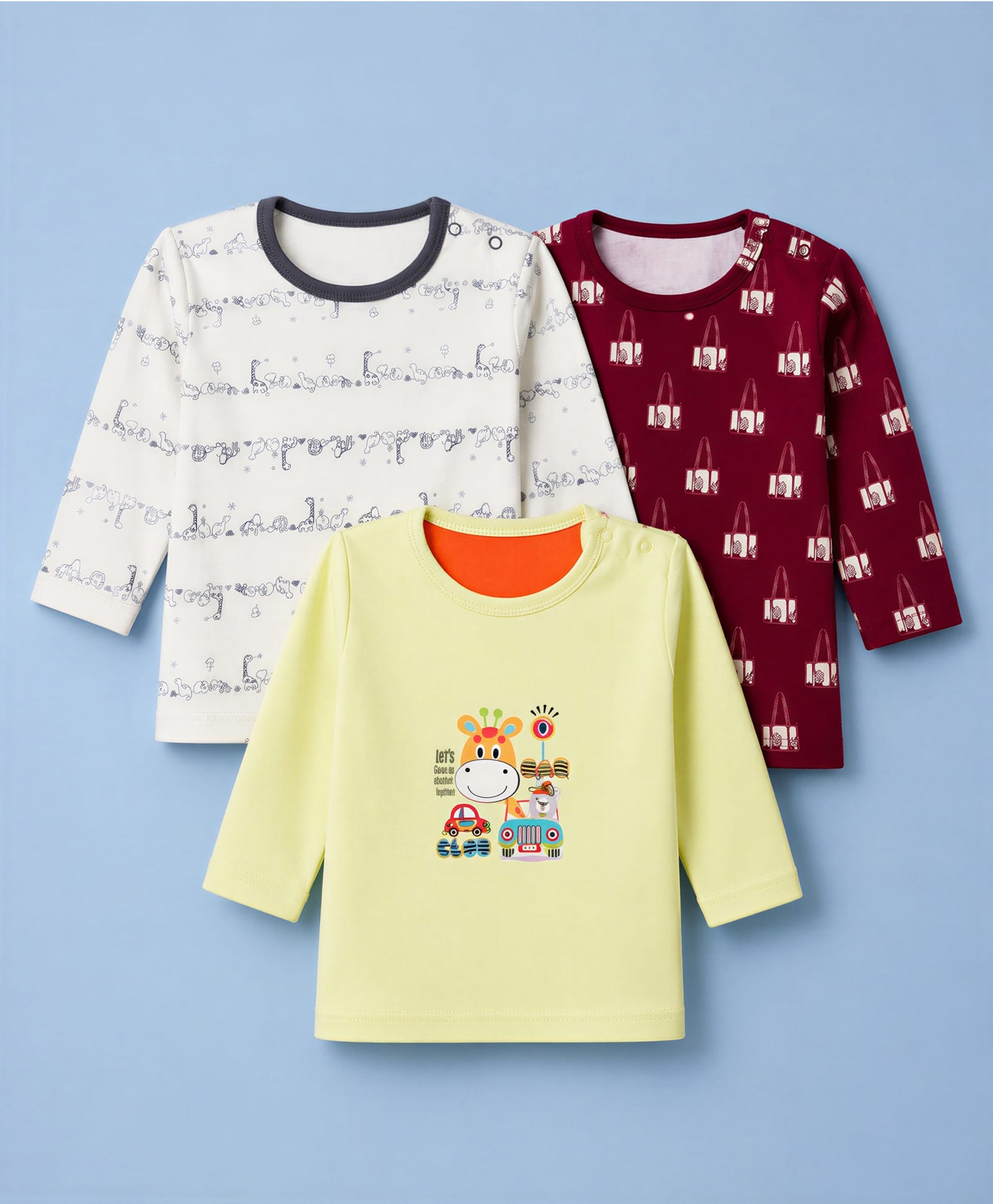 Junior Star Pack Of 3 Full Sleeves Animals Printed Tees - Yellow Maroon & White-picture-13