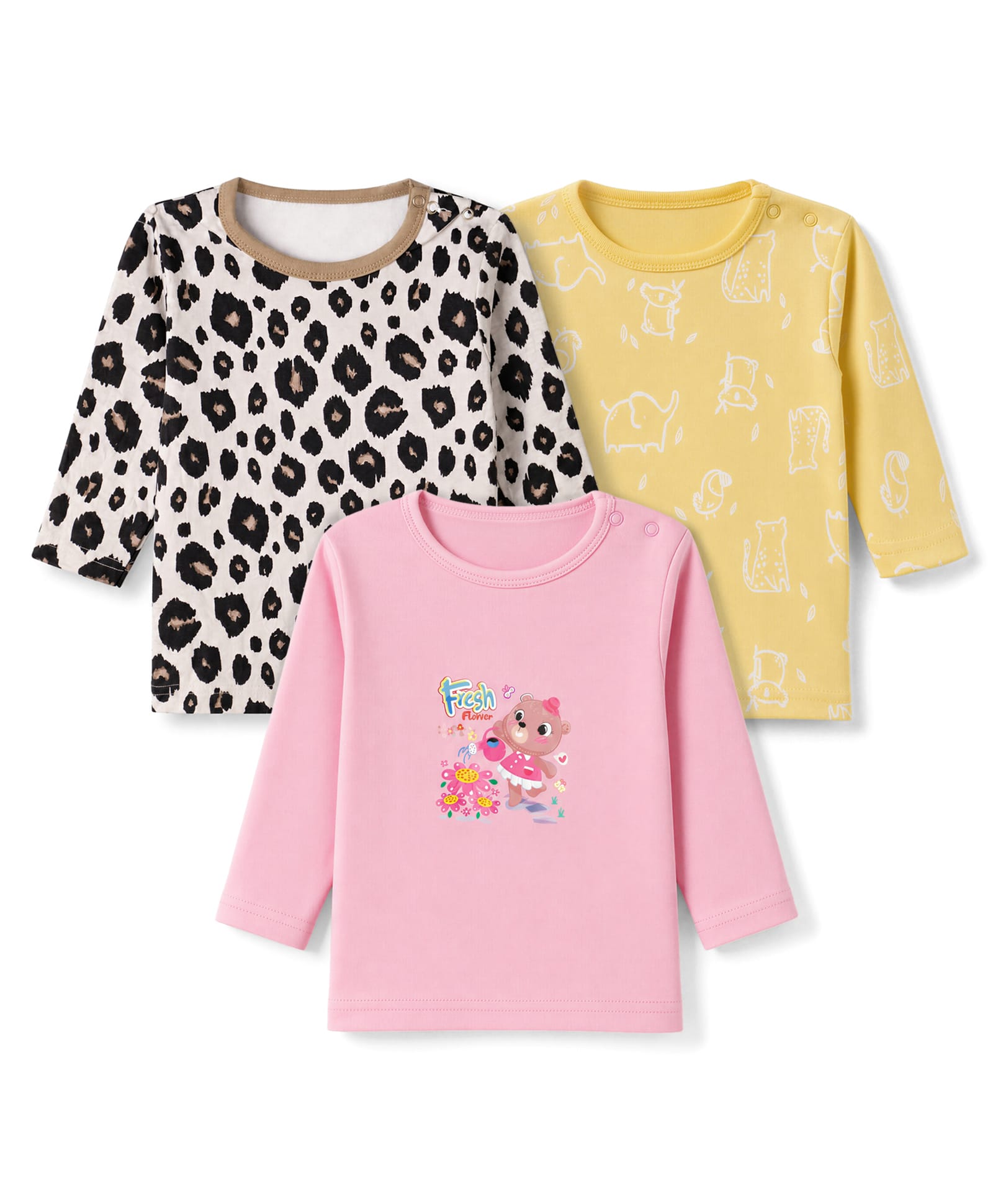 Junior Star Pack Of 3 Full Sleeves Animals & Leopard Pattern Printed Tees - Grey & Blue-image-11