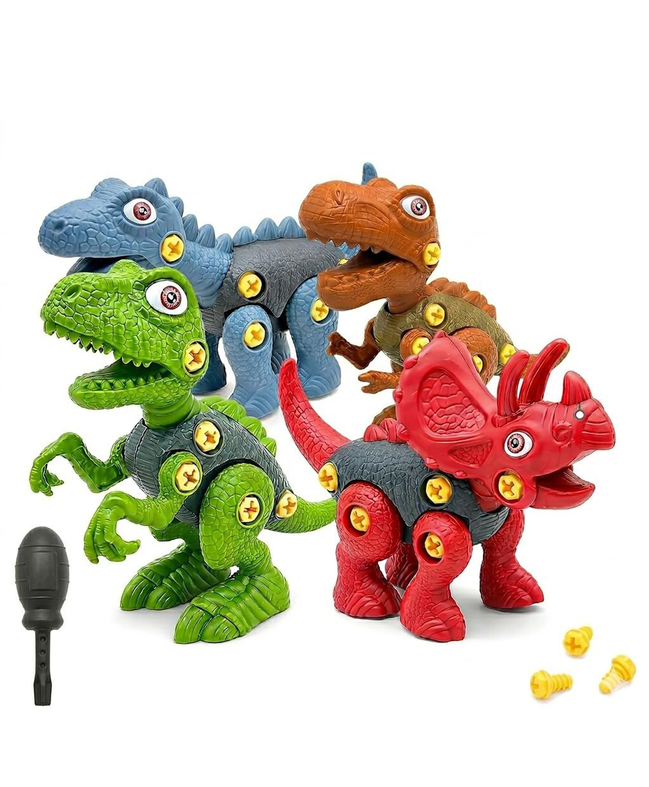 Happy Hues DIY Dinosaur Assembly Construction Toy Set for Kids- STEM Educational Building Blocks with Screwdriver & Movable Joints -Pack of 4-image-34