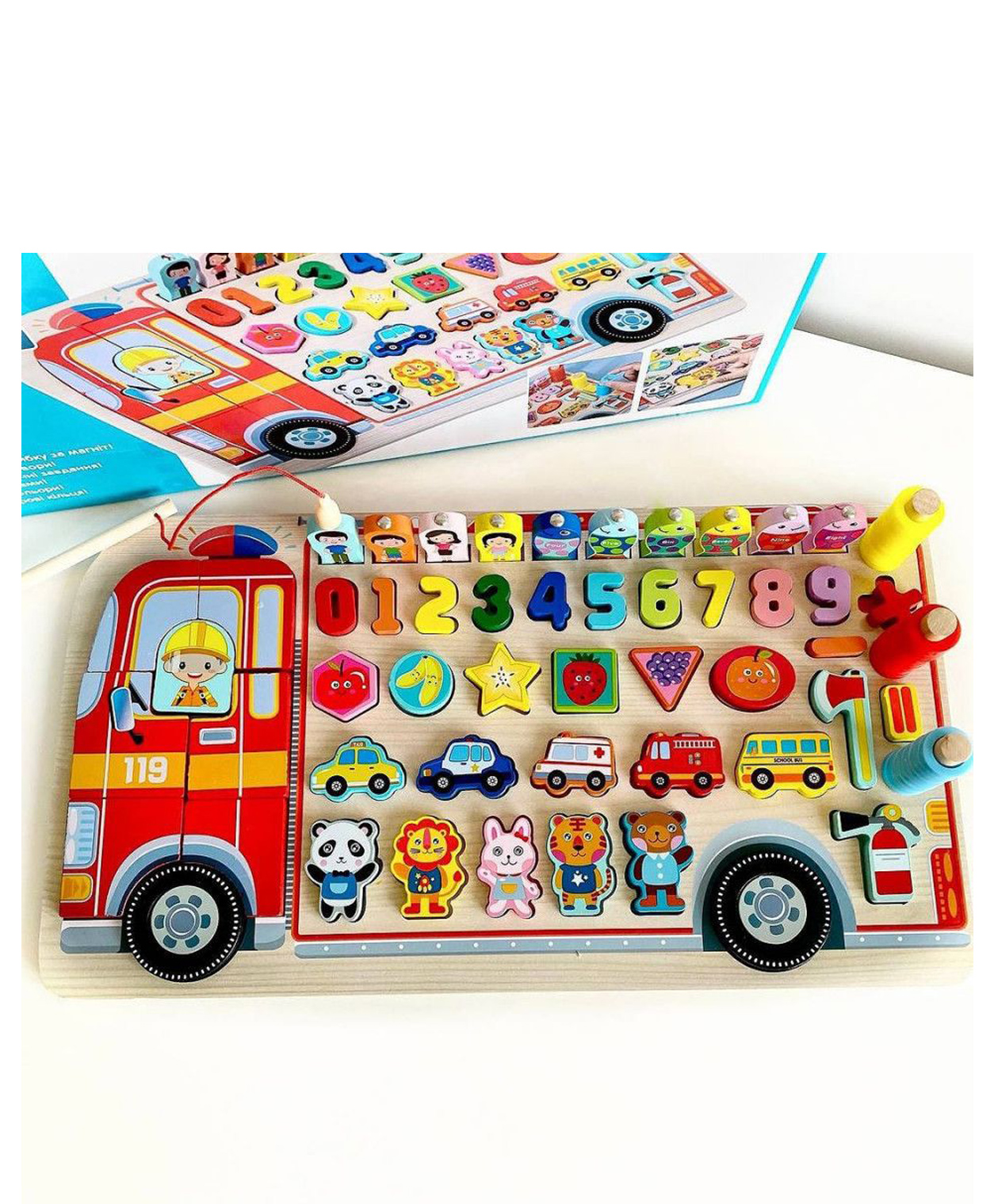 Happy Hues Wooden Fire Truck 5-in-1 Activity Board & Shape Sorter Toy-picture-10