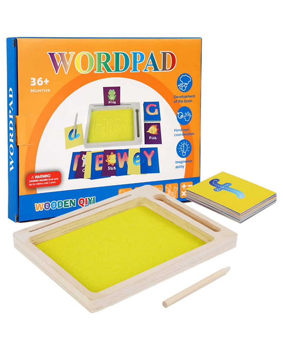 Happy Hues Wooden Sand Writing Tray with Alphabet Flash Cards - Montessori Letter & Word Formation Board with Wooden Stylus-picture-18