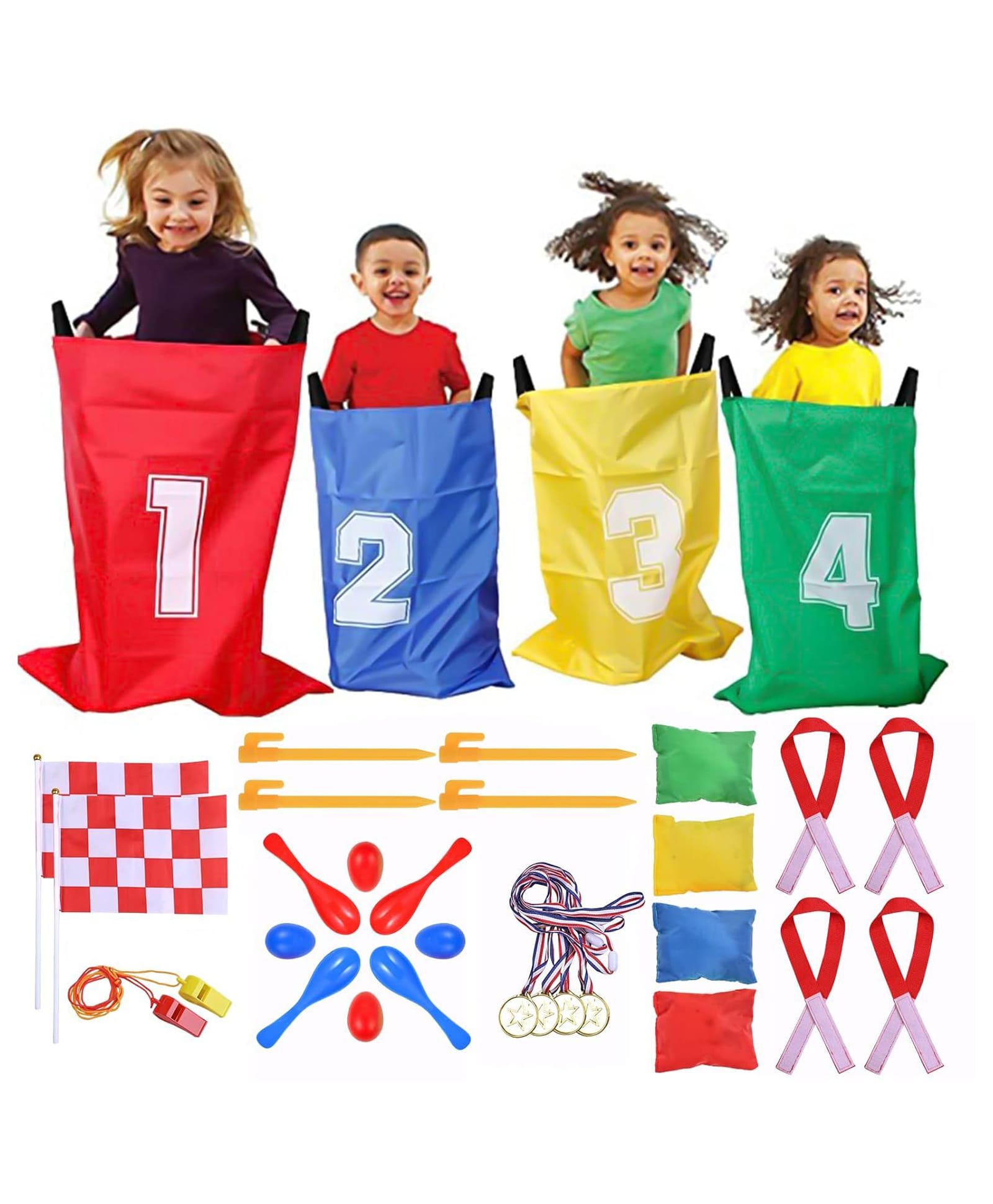 Happy Hues 4-in-1 Outdoor Sports Day Games Set Complete Active Play Kit for Kids, Perfect for Birthday Parties & School Events-image-35