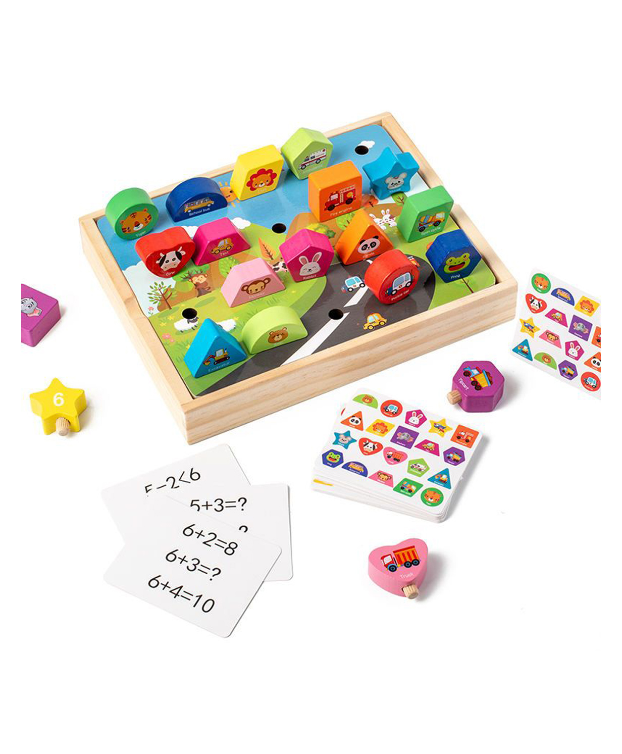 Happy Hues Wooden Shape & Matching Arithmetic Puzzle Board with Peg Blocks and Challenge Cards Montessori Educational Math Learning Toy for Early Development-picture-13