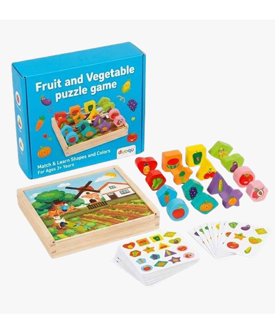Happy Hues Wooden Fruit and Vegetable Matching Puzzle Game for Kids Educational Cognitive Shape Sorting Toy for Early Learning-image-42
