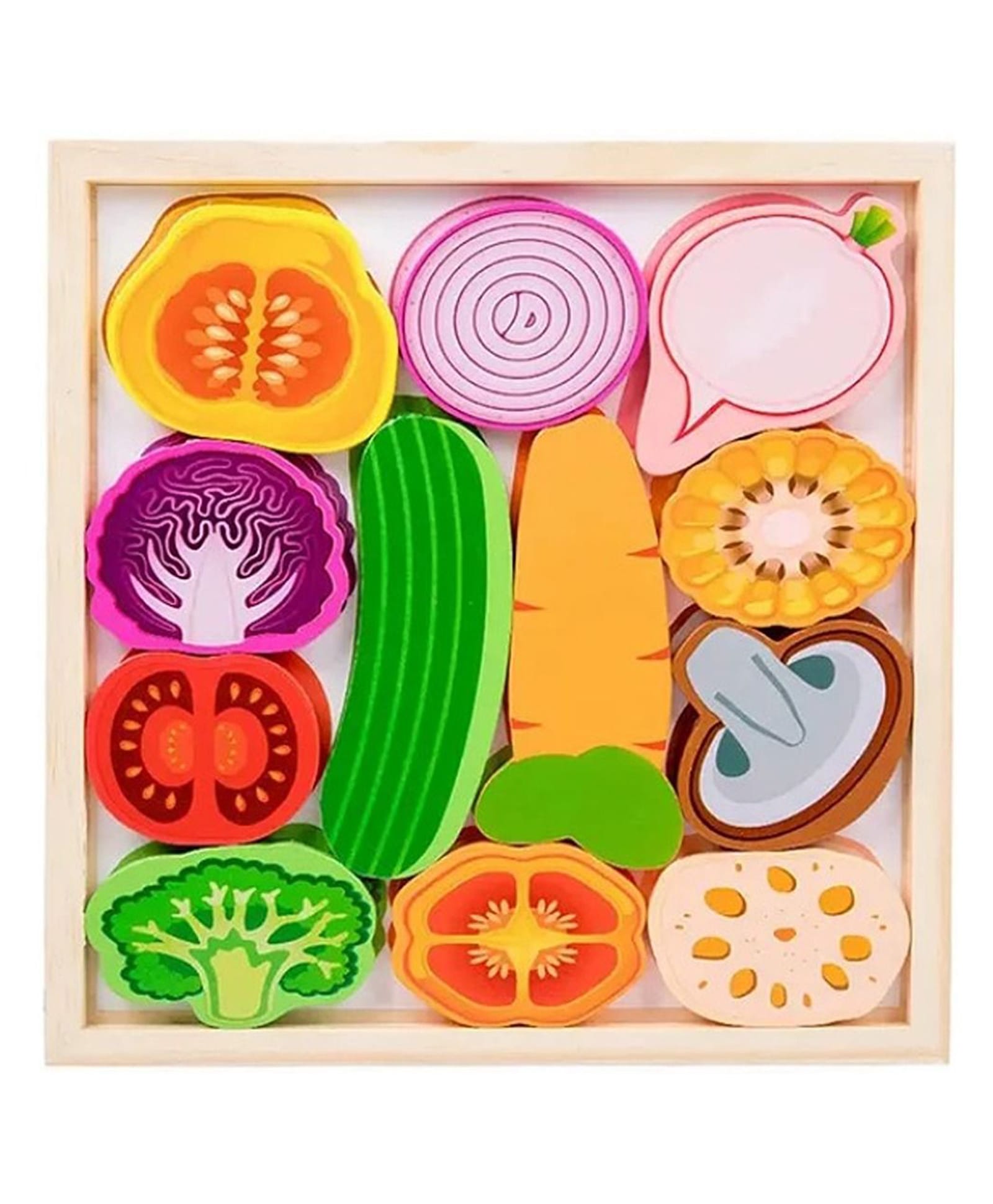 Happy Hues Wooden Vegetable Puzzle Set Montessori Educational Learning Board for Kids-image-36