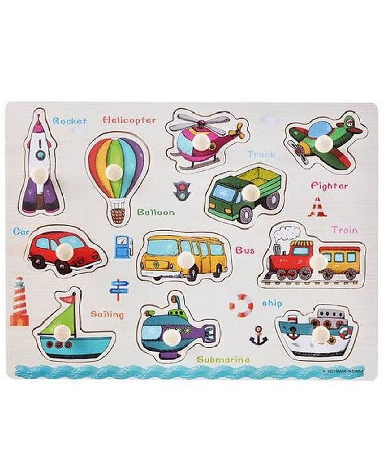 Happy Hues Wooden Transportation Theme Peg Puzzle Board for Kids Educational Learning Toy for Early Cognitive Development-image-47
