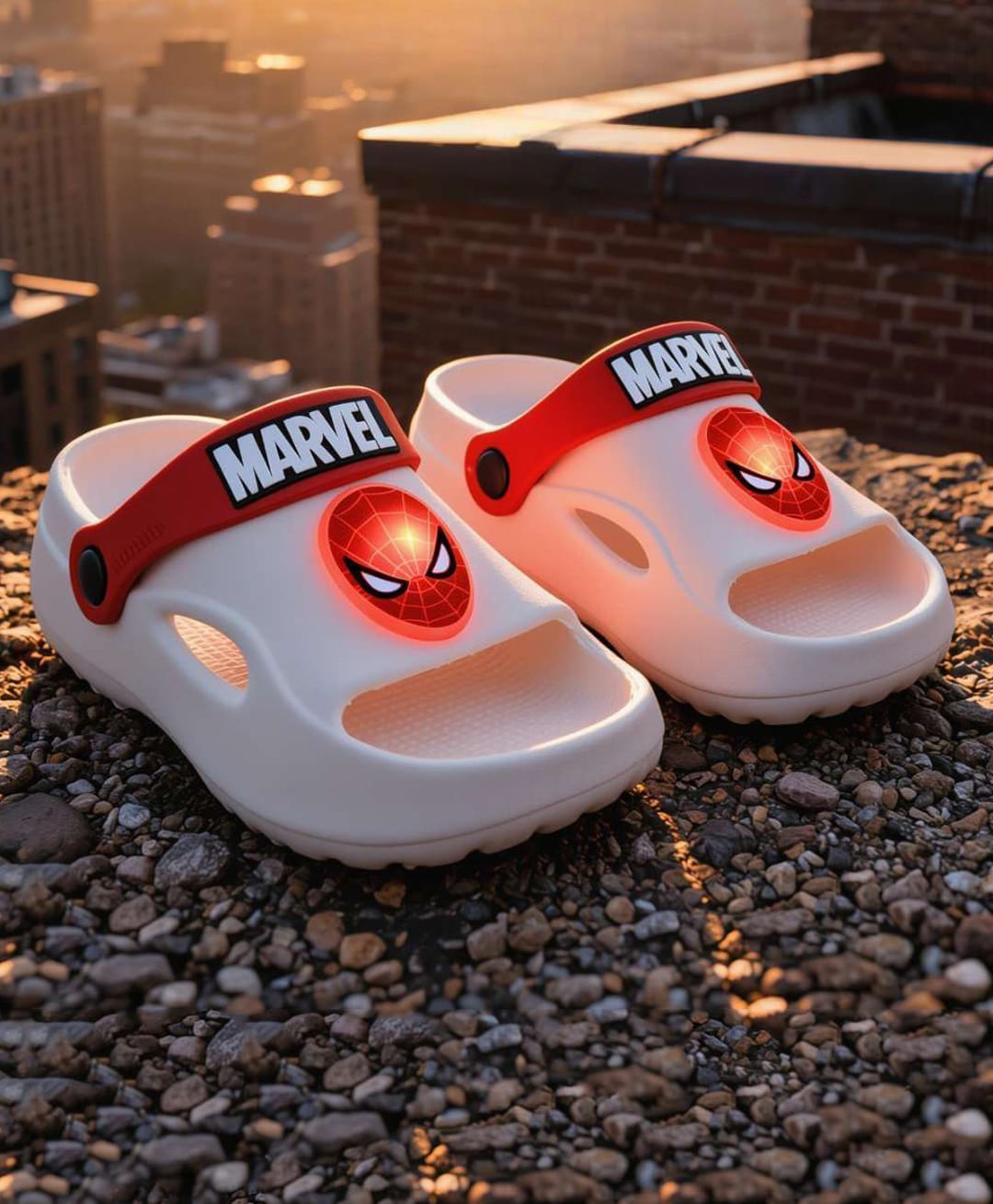 Yellow Bee Marvel Featuring Spider Man Applique Detailed LED Slingback Sandals - White-picture-22