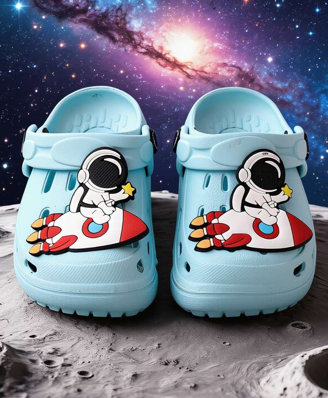 Yellow Bee Astronaut Applique Detailed Perforated Slingback Clogs - Light Blue-picture-20