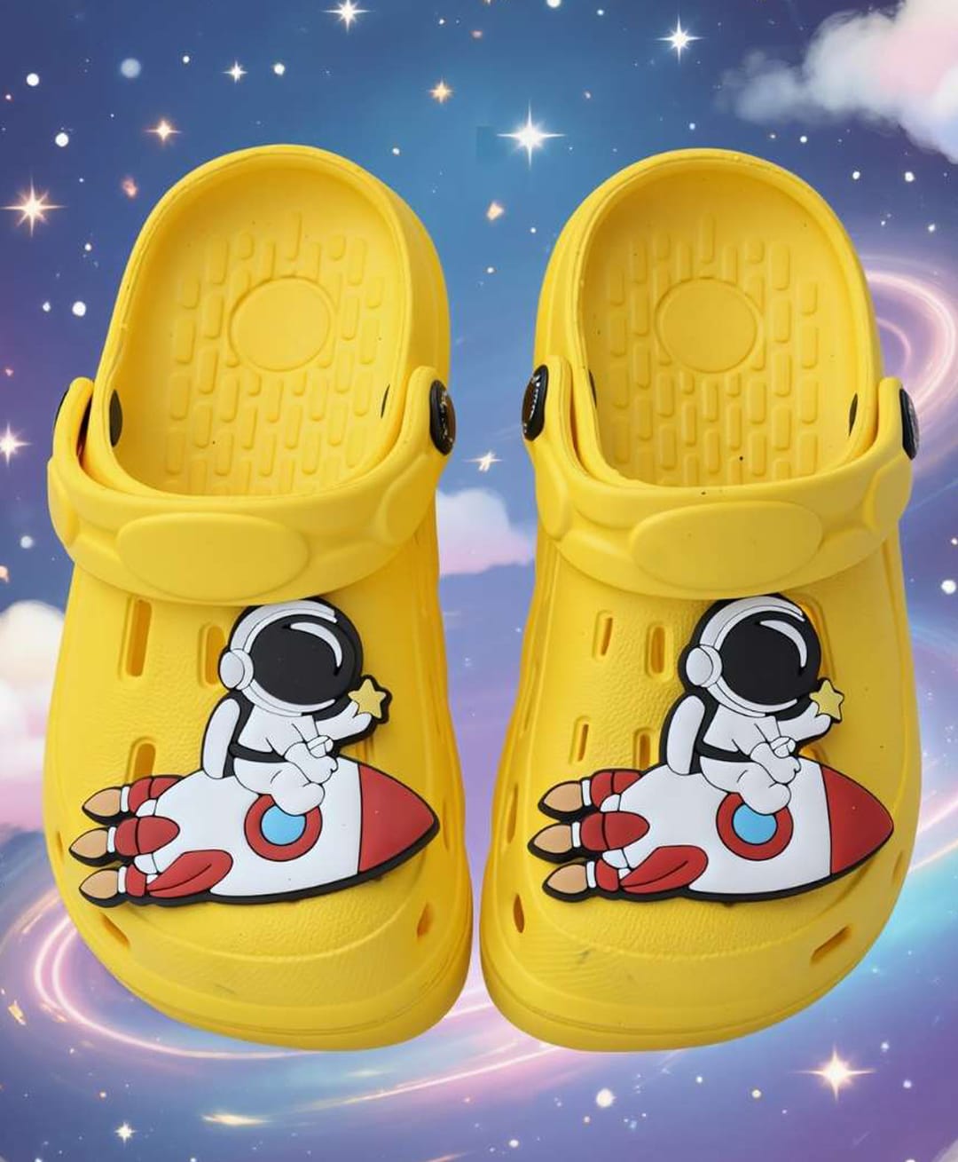 Yellow Bee Astronaut Applique Detailed Perforated Slingback Clogs - Yellow-picture-23