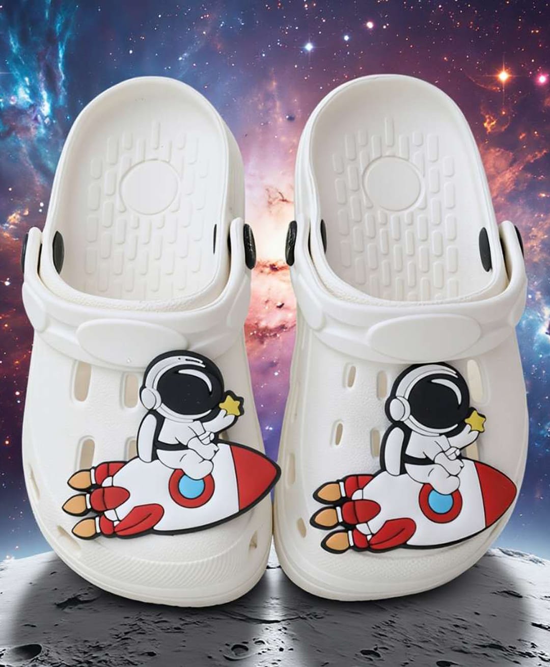 Yellow Bee Astronaut Applique Detailed Perforated Slingback Clogs - White-picture-38