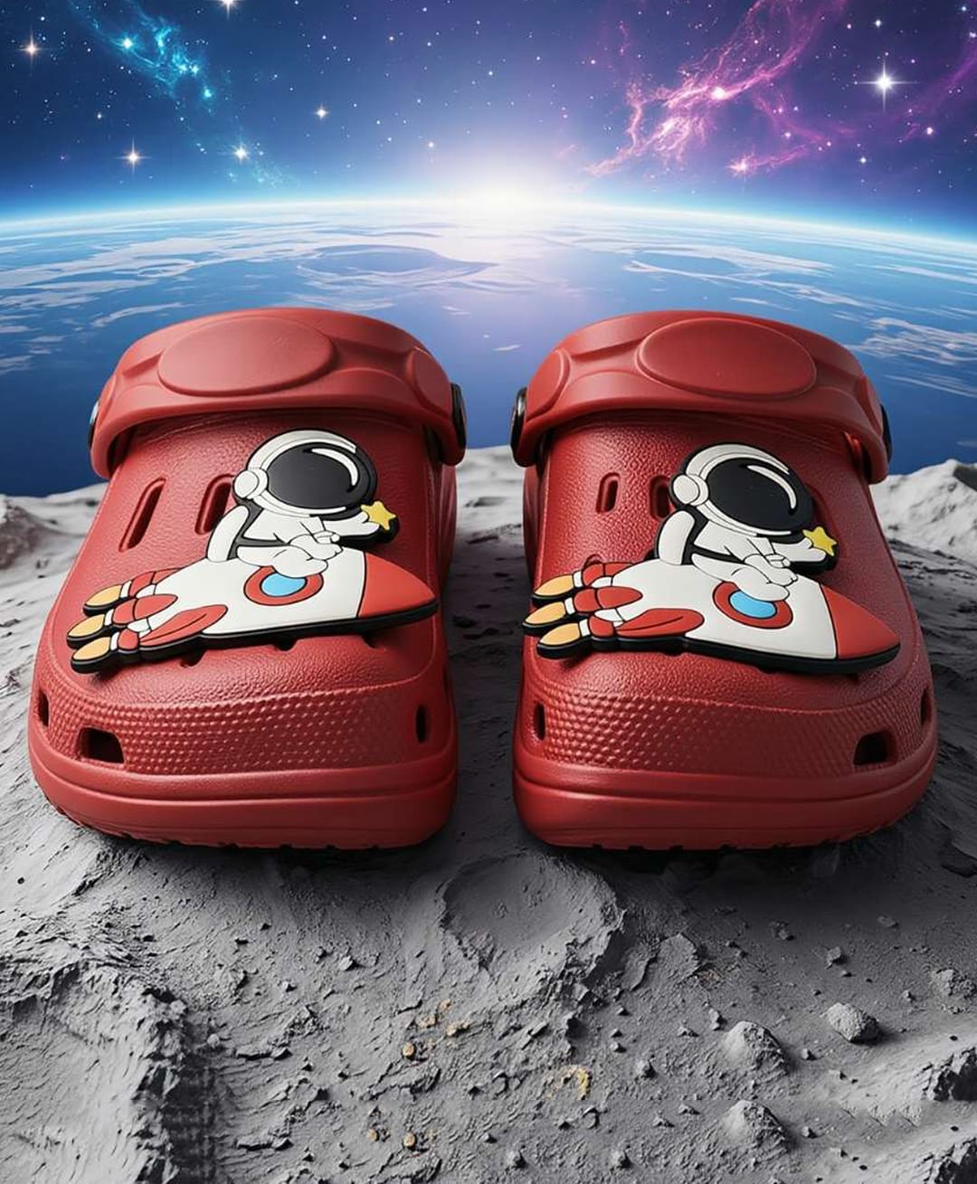 Yellow Bee Astronaut Applique Detailed Perforated Slingback Clogs - Red-picture-21