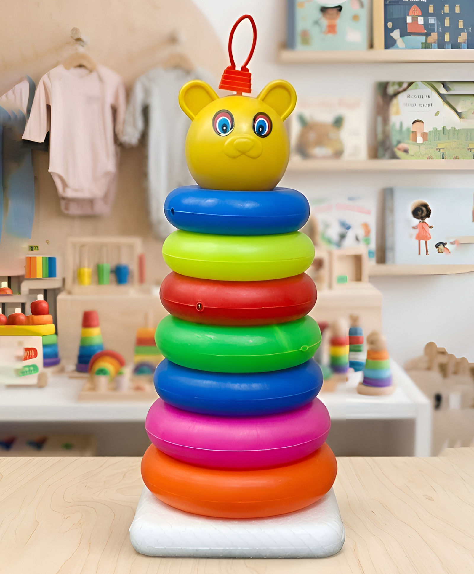 NEGOCIO Stacking Toys Coloring Teddy Bear Face Rings for Kids 7 Ring Early Learning Development Activity Toy- PACK OF 1- COLOR MAY VARY-image-8