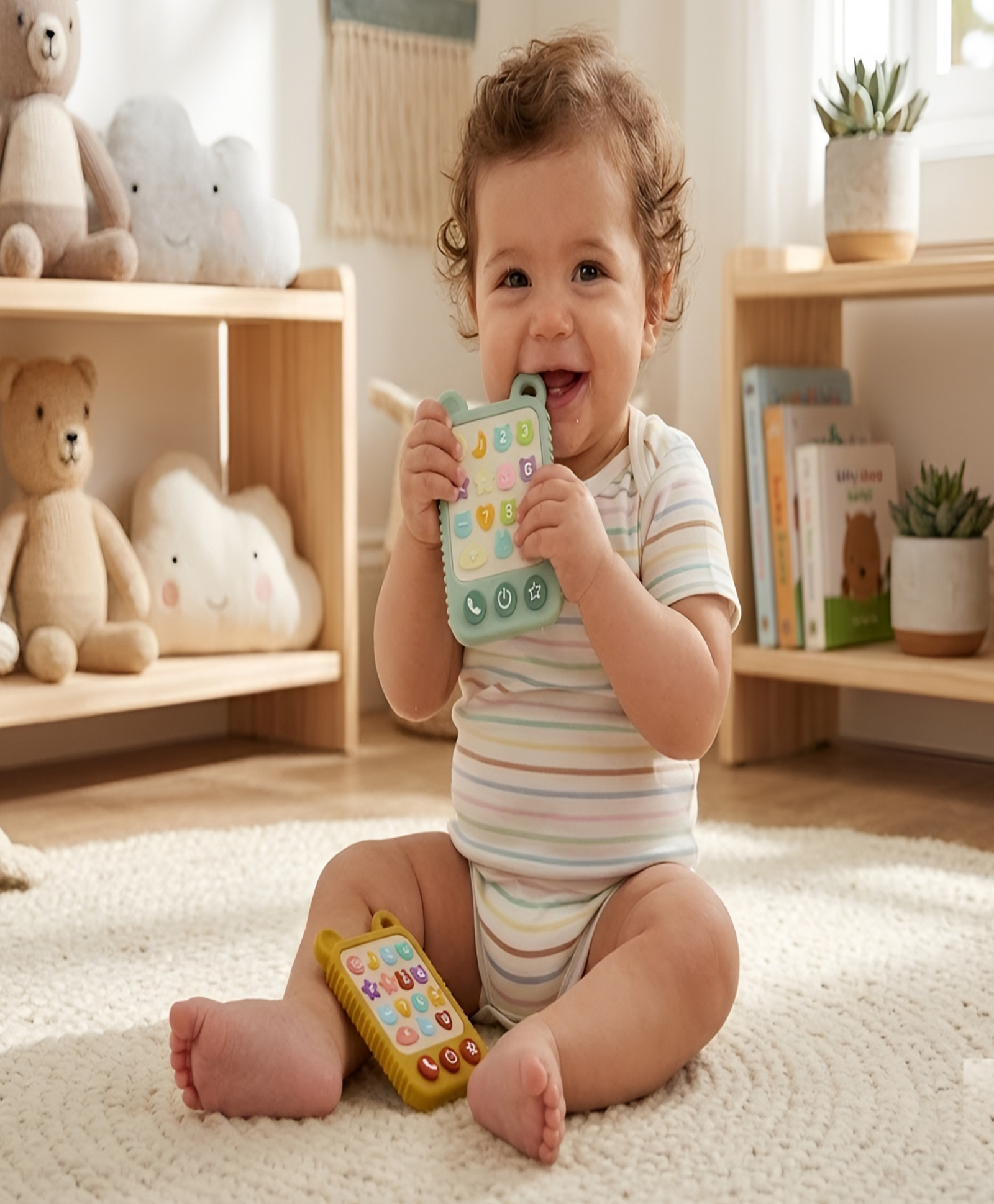 COZY VIBES Baby Remote Phone Teether - 100% Food-Grade Silicone | Textured buttons massage sore gums to relieve teething pain - Pack of 1 - Color May Vary-picture-13