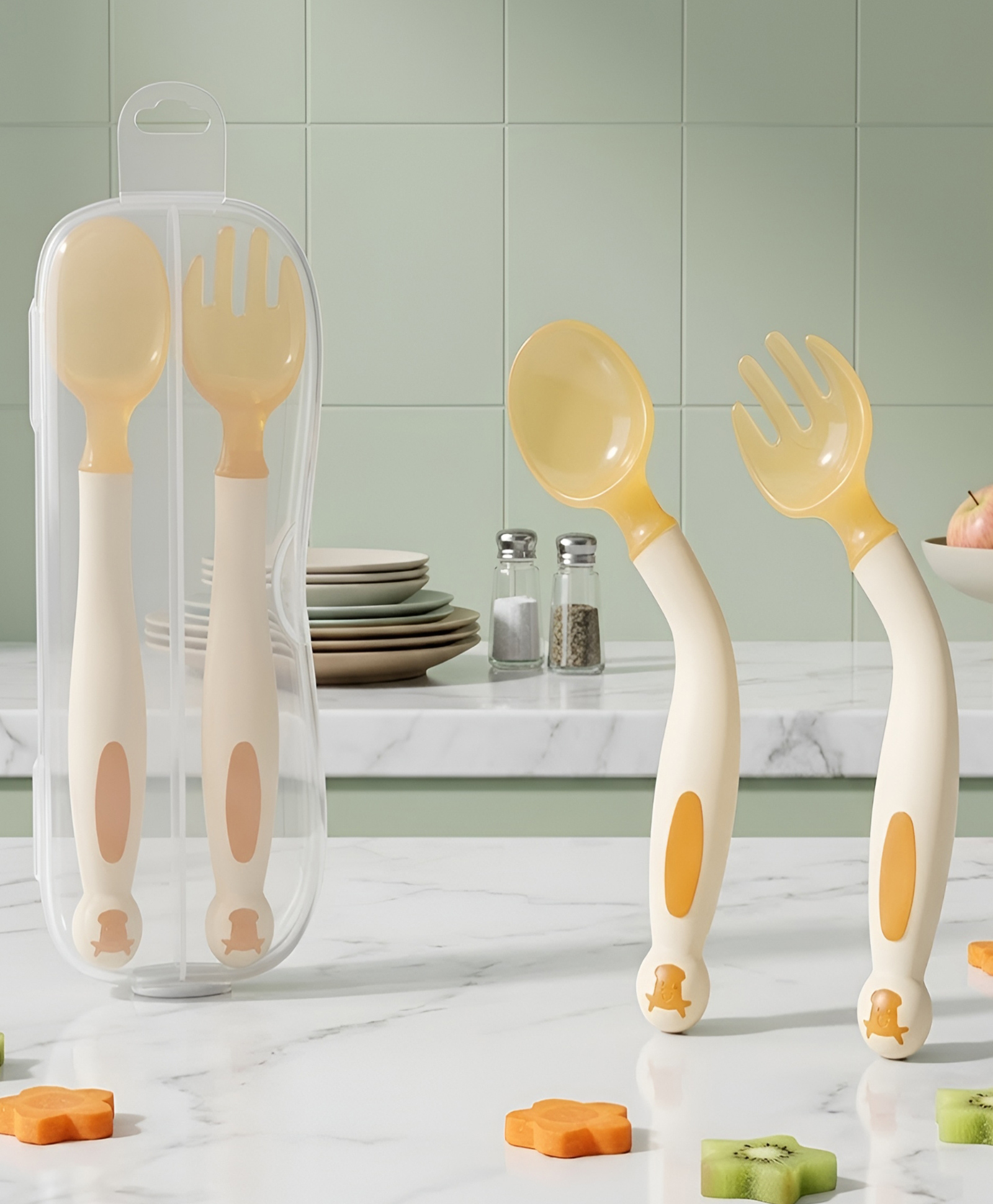 COZY VIBES Baby Utensils Spoons and Forks Set Bendable Self-Feeding Silverware for Toddler Children with Travel Case Gum Friendly Food Grade - Pack of 1 - Color May Vary-image-28