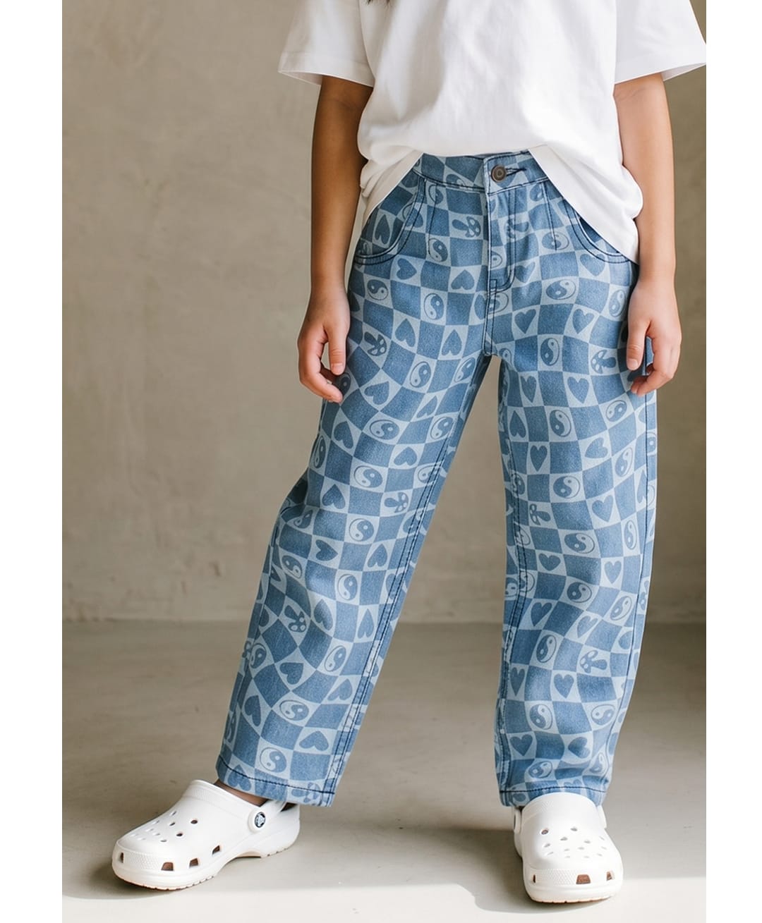 Tales & Stories Denim Woven Checked Yin Yang & Hearts Printed Jeans - Blue-picture-26