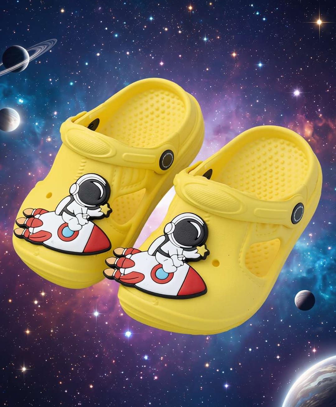 Yellow Bee Astronaut & Rocket Applique Detailed Perforated Slingback Clogs - Yellow-picture-20