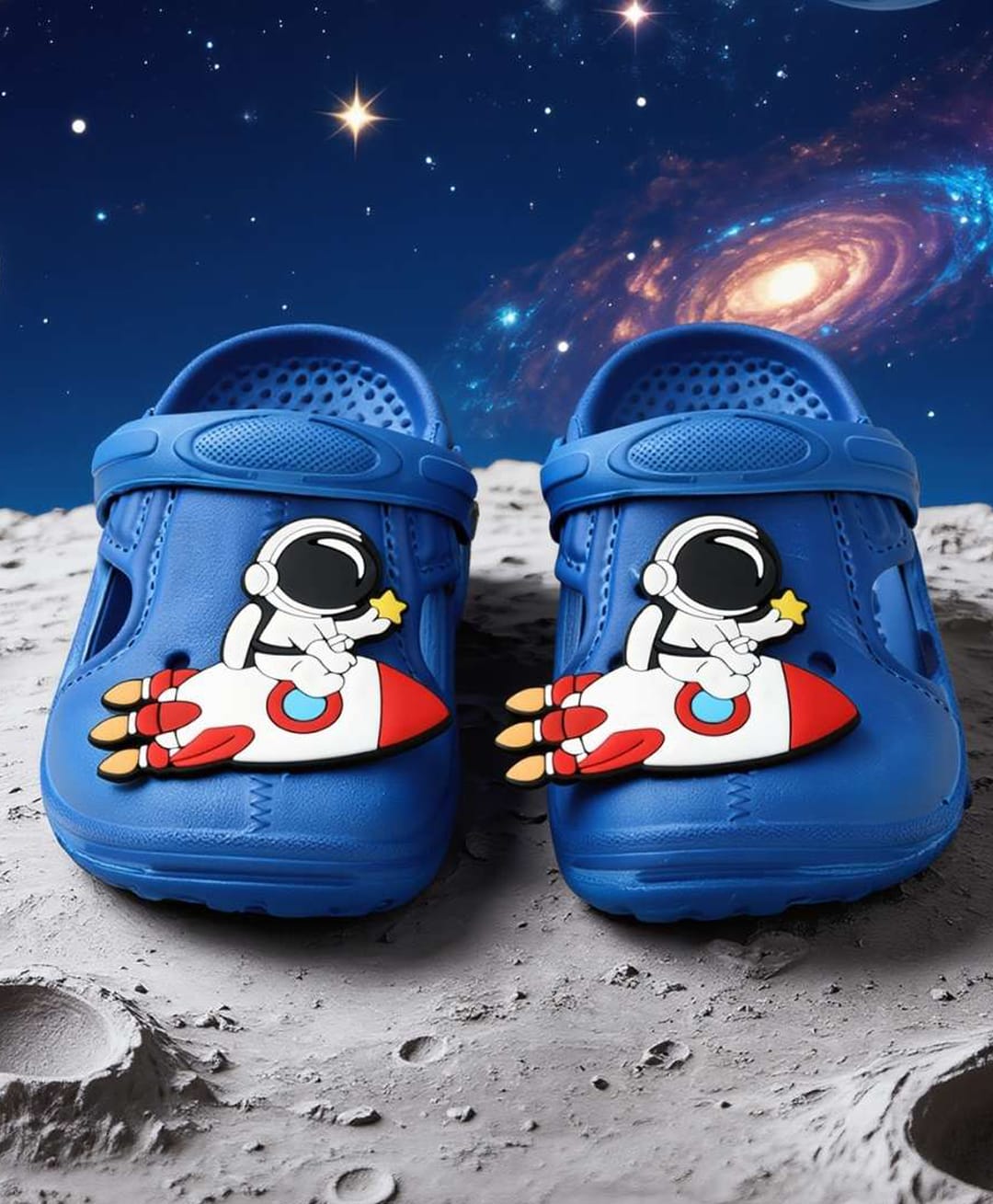 Yellow Bee Astronaut & Rocket Applique Detailed Perforated Slingback Clogs - Blue-picture-15