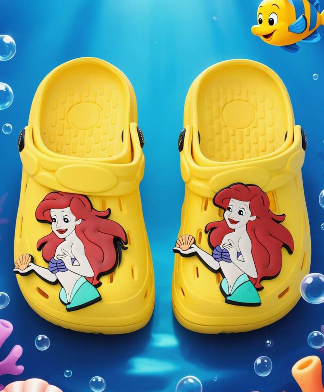 Yellow Bee Disney The Little Mermaid Featuring Ariel Applique Detailed Perforated Slingback Clogs - Yellow-picture-16