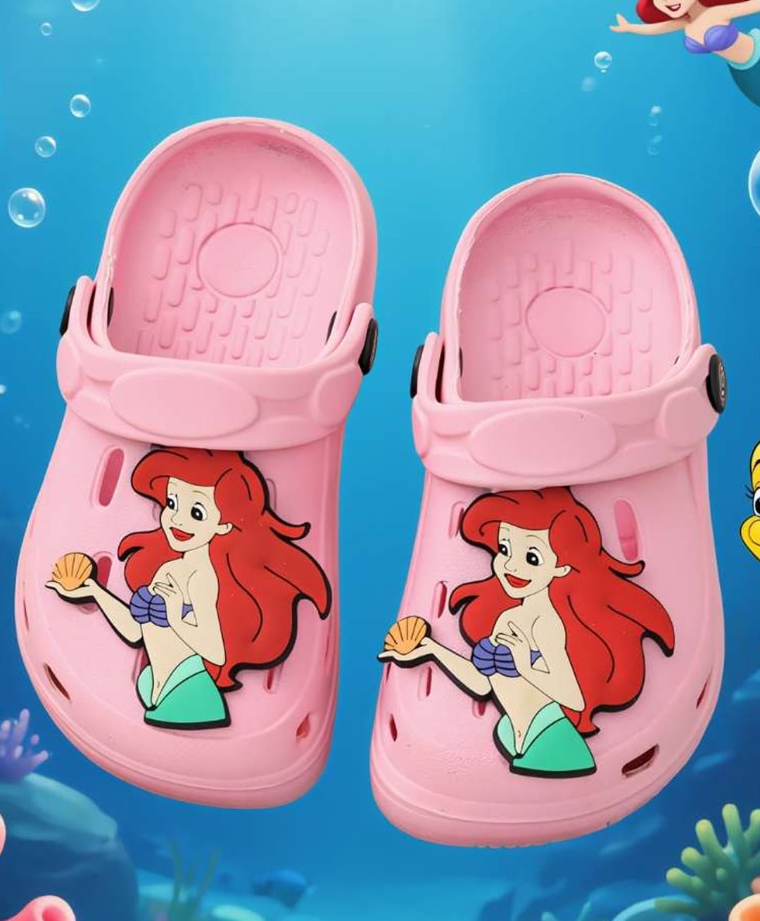 Yellow Bee Disney The Little Mermaid Featuring Ariel Applique Detailed Perforated Slingback Clogs - Pink-picture-2