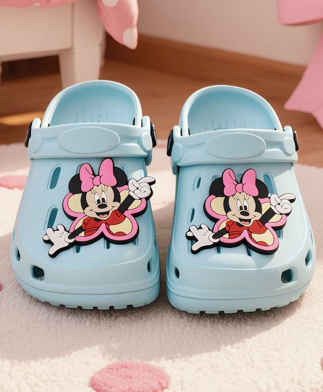 Yellow Bee Mickey & Friends Featuring Minnie Mouse Applique Detailed Perforated Slingback Clogs - Light Blue-picture-5