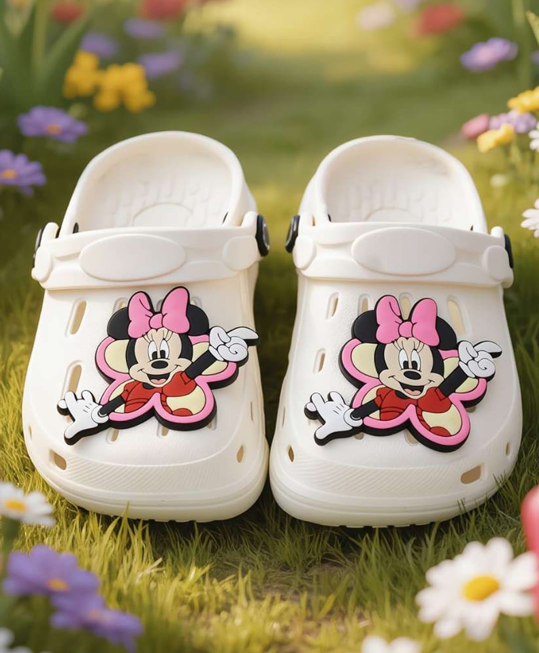 Yellow Bee Mickey & Friends Featuring Minnie Mouse Applique Detailed Perforated Slingback Clogs - White-picture-3