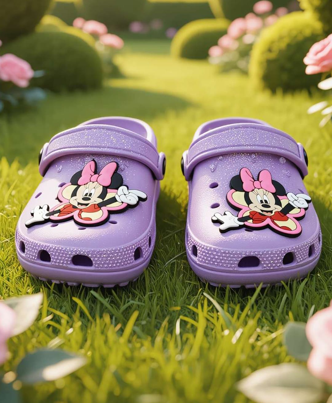 Yellow Bee Mickey & Friends Featuring Minnie Mouse Applique Detailed Perforated Sling Back Clogs - Purple-picture-14