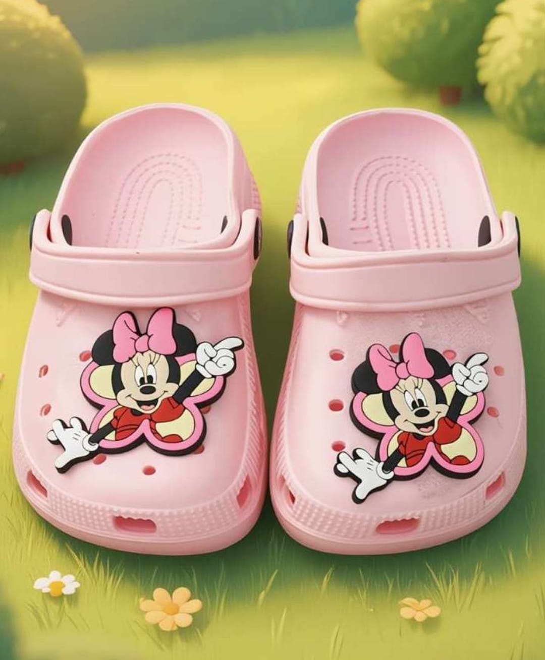 Yellow Bee Mickey & Friends Featuring Minnie Mouse Applique Detailed Perforated Sling Back Clogs - Pink-picture-11