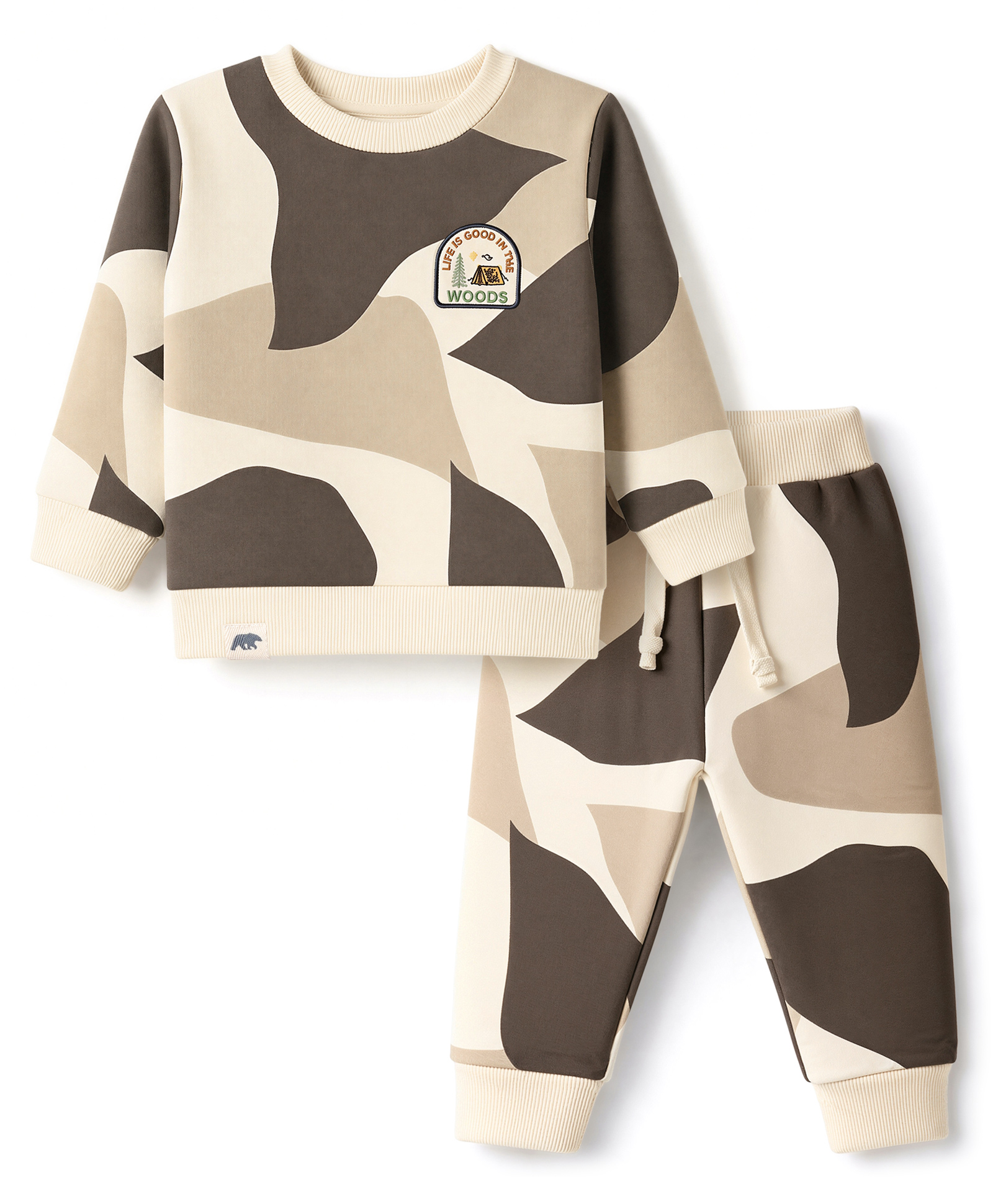 Ollypop Fleece Knit Full Sleeves Abstract Printed Winter Wear Co-Ords Set - White & Grey-picture-4