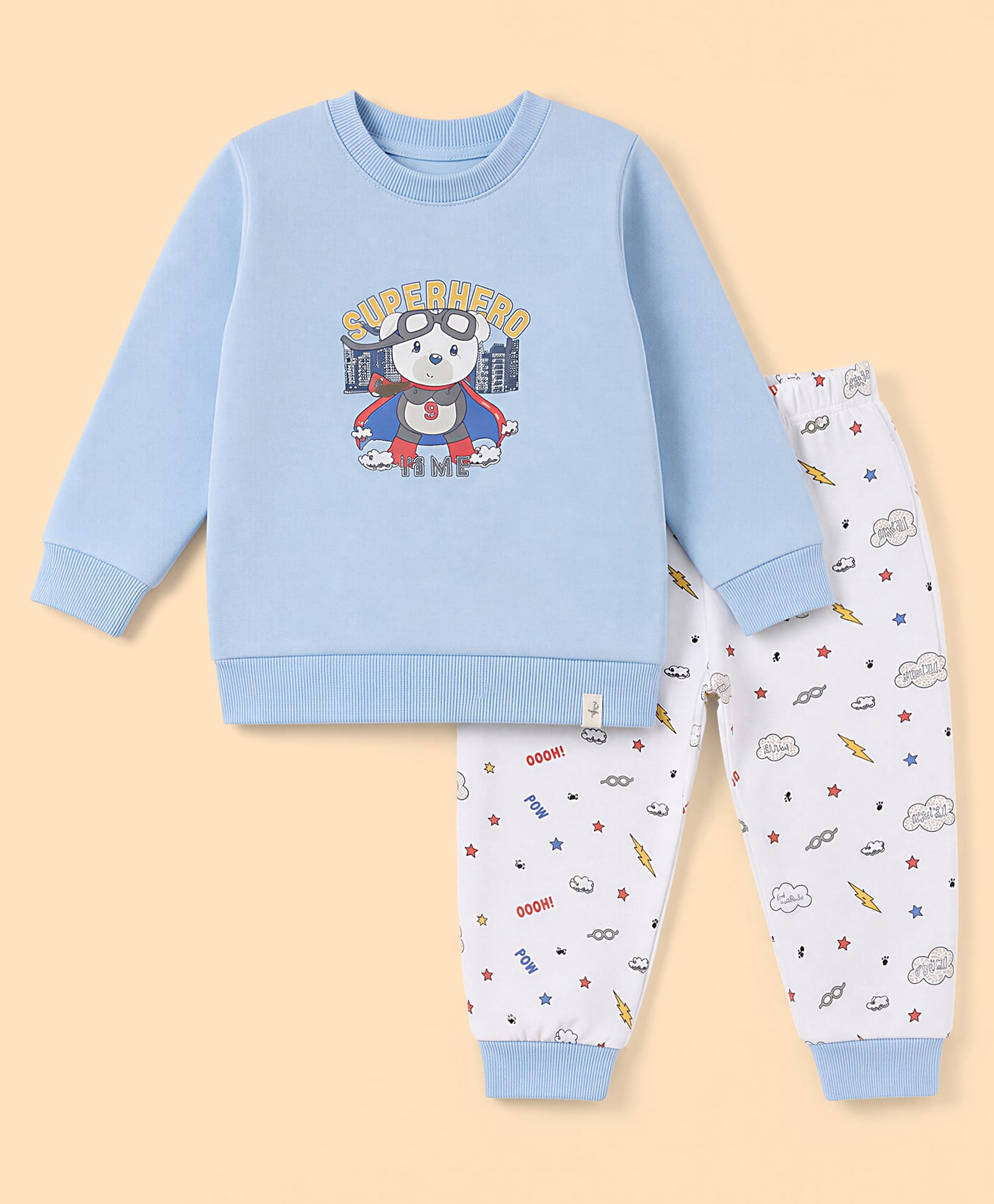 Ollypop Fleece Knit Full Sleeves Winter Wear Suits With Teddy Bear Print - Blue-image-43