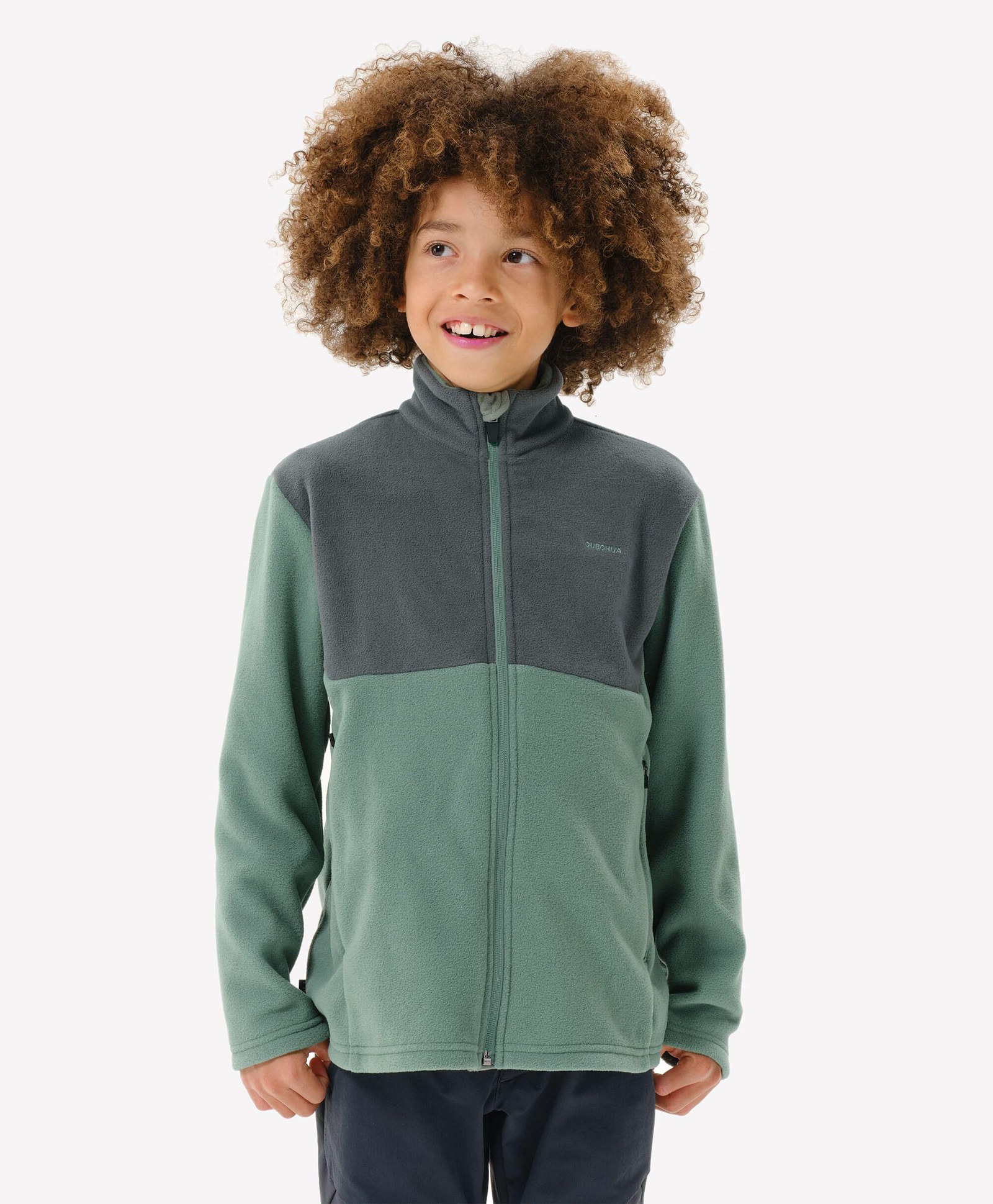 DECATHLON Quechua MH500 Woven Full Sleeves Colour Blocked Fleece Hiking Jacket - Green-picture-39